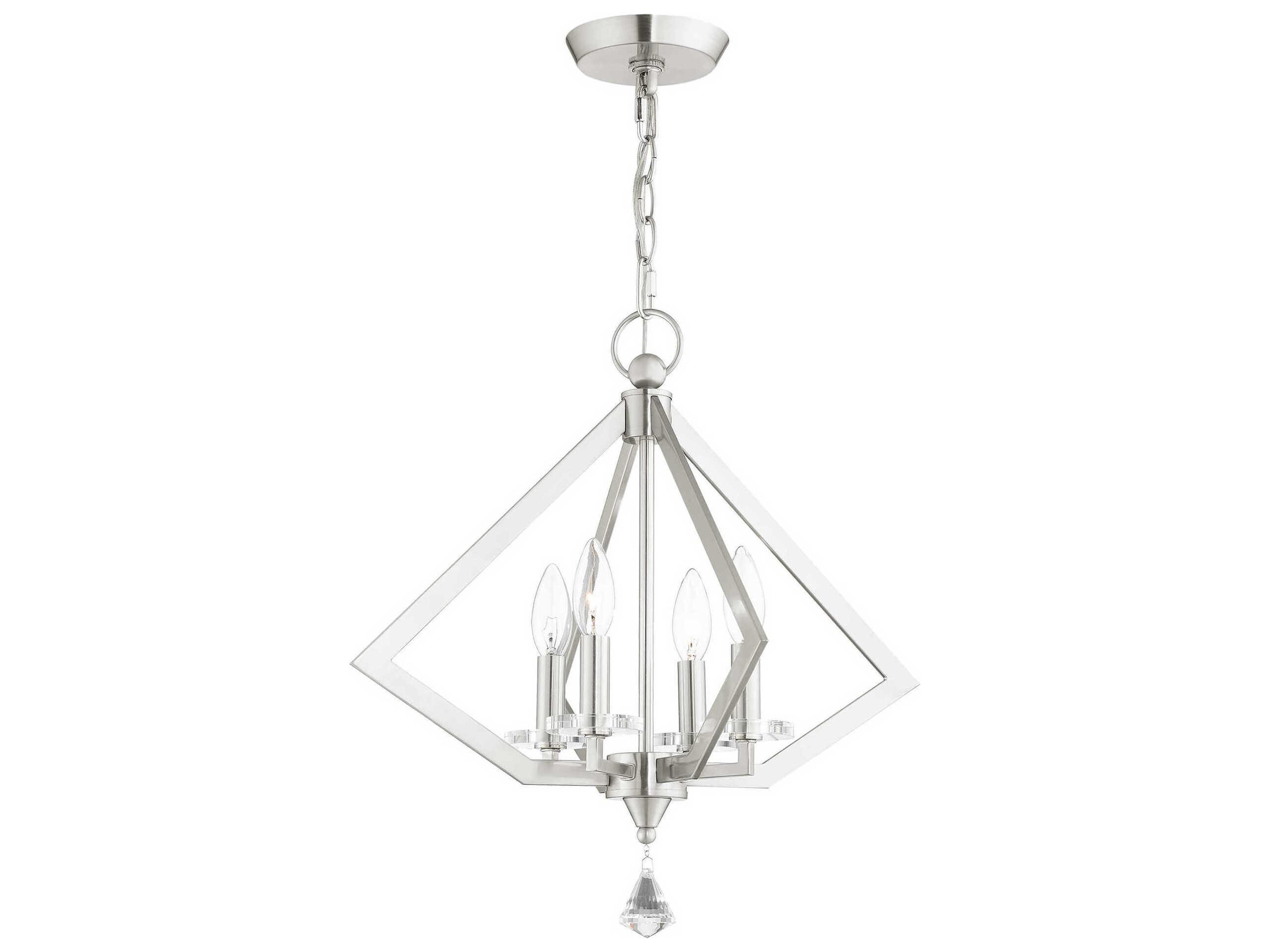 Livex Lighting Diamond 4-Light Brushed Nickel Crystal Candelabra Chandelier