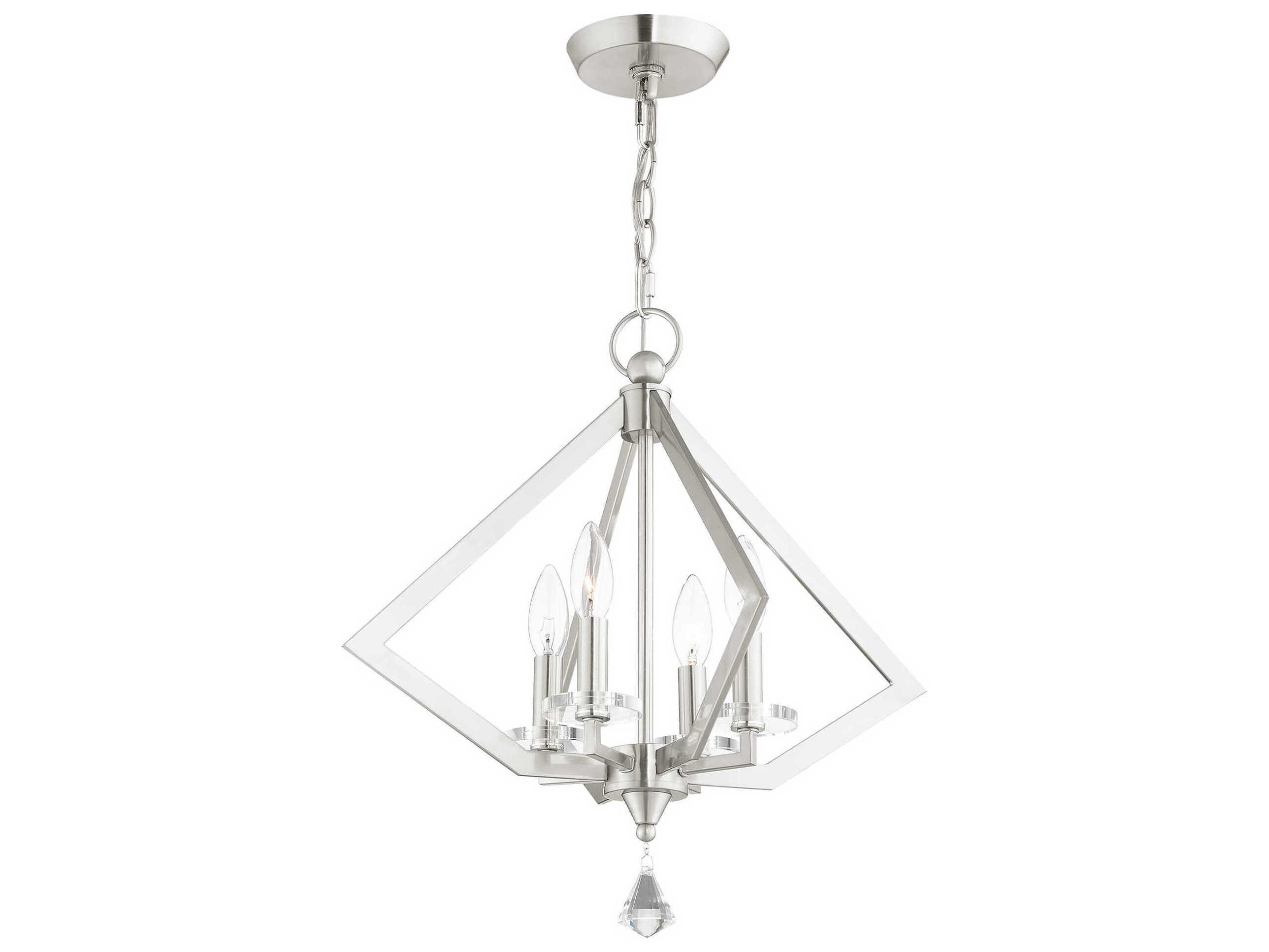 Livex Lighting Diamond 4-Light Brushed Nickel Crystal Candelabra Chandelier