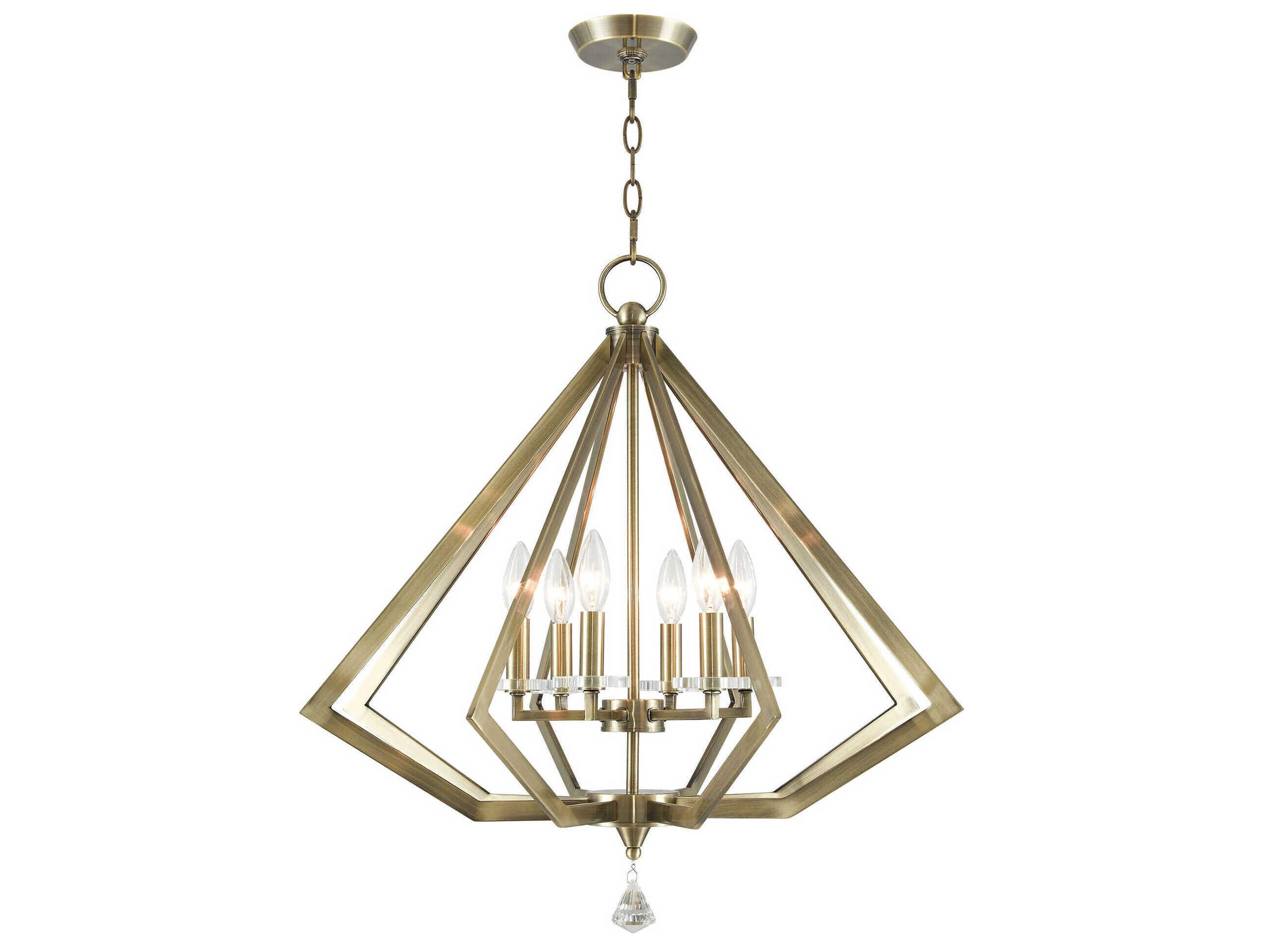 Livex Lighting Diamond 6-Light Antique Brass Crystal Candelabra Chandelier