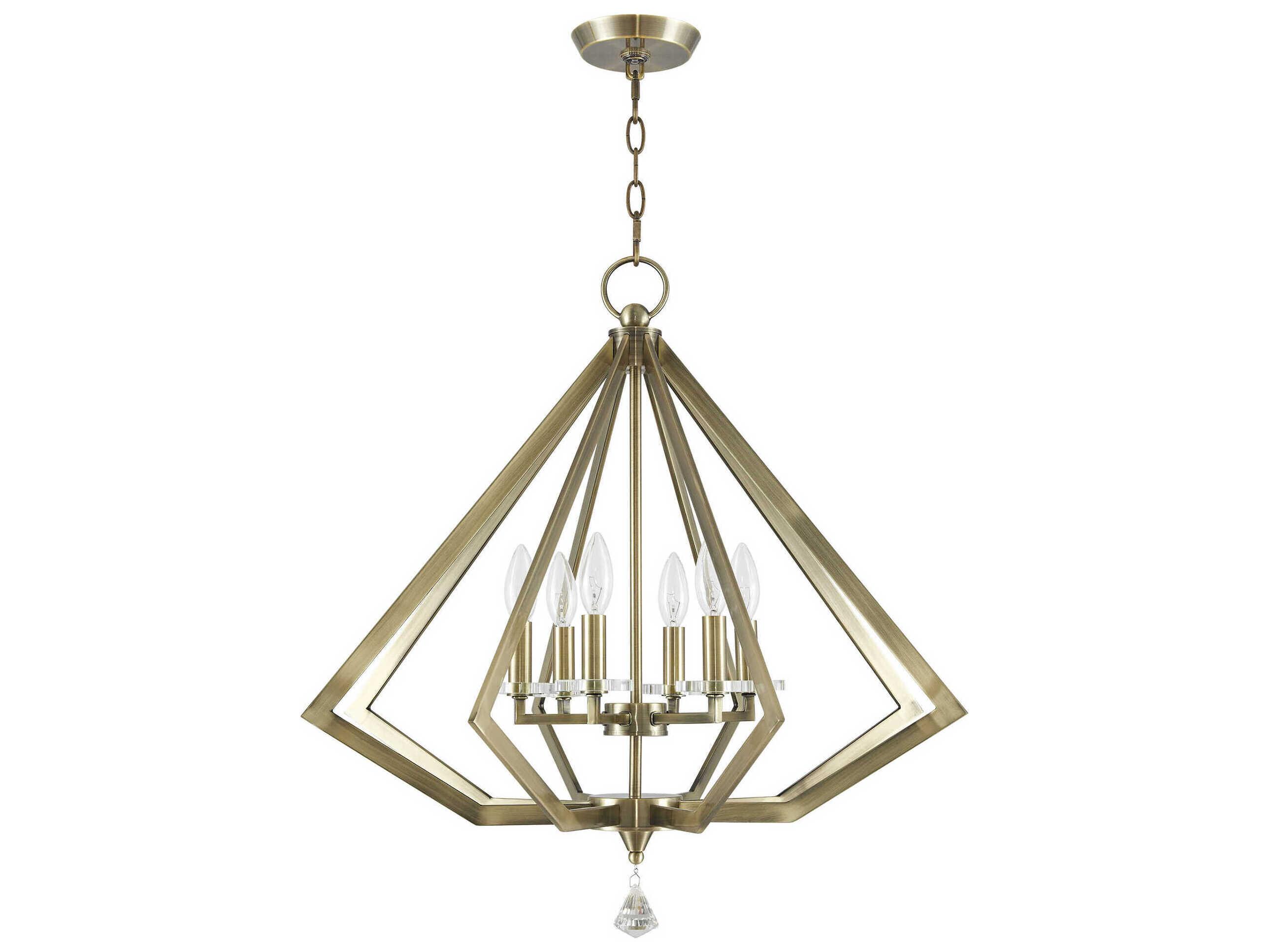 Livex Lighting Diamond 6-Light Antique Brass Crystal Candelabra Chandelier