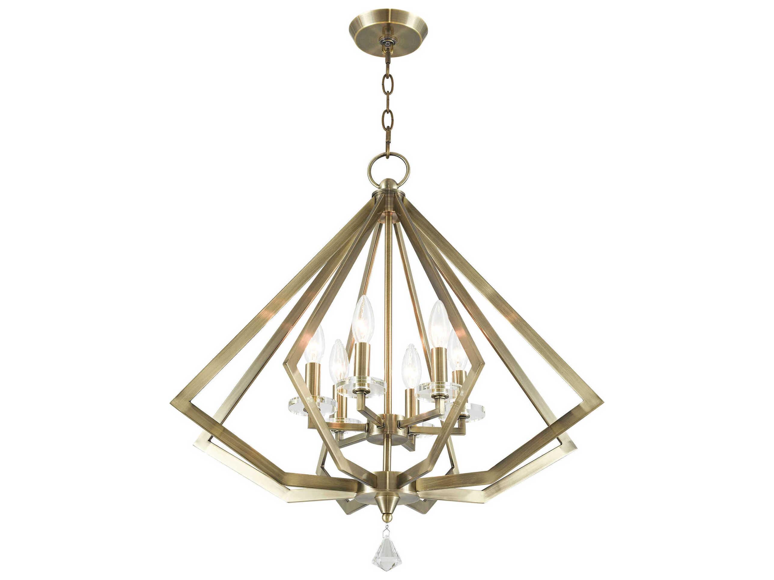 Livex Lighting Diamond 6-Light Antique Brass Crystal Candelabra Chandelier