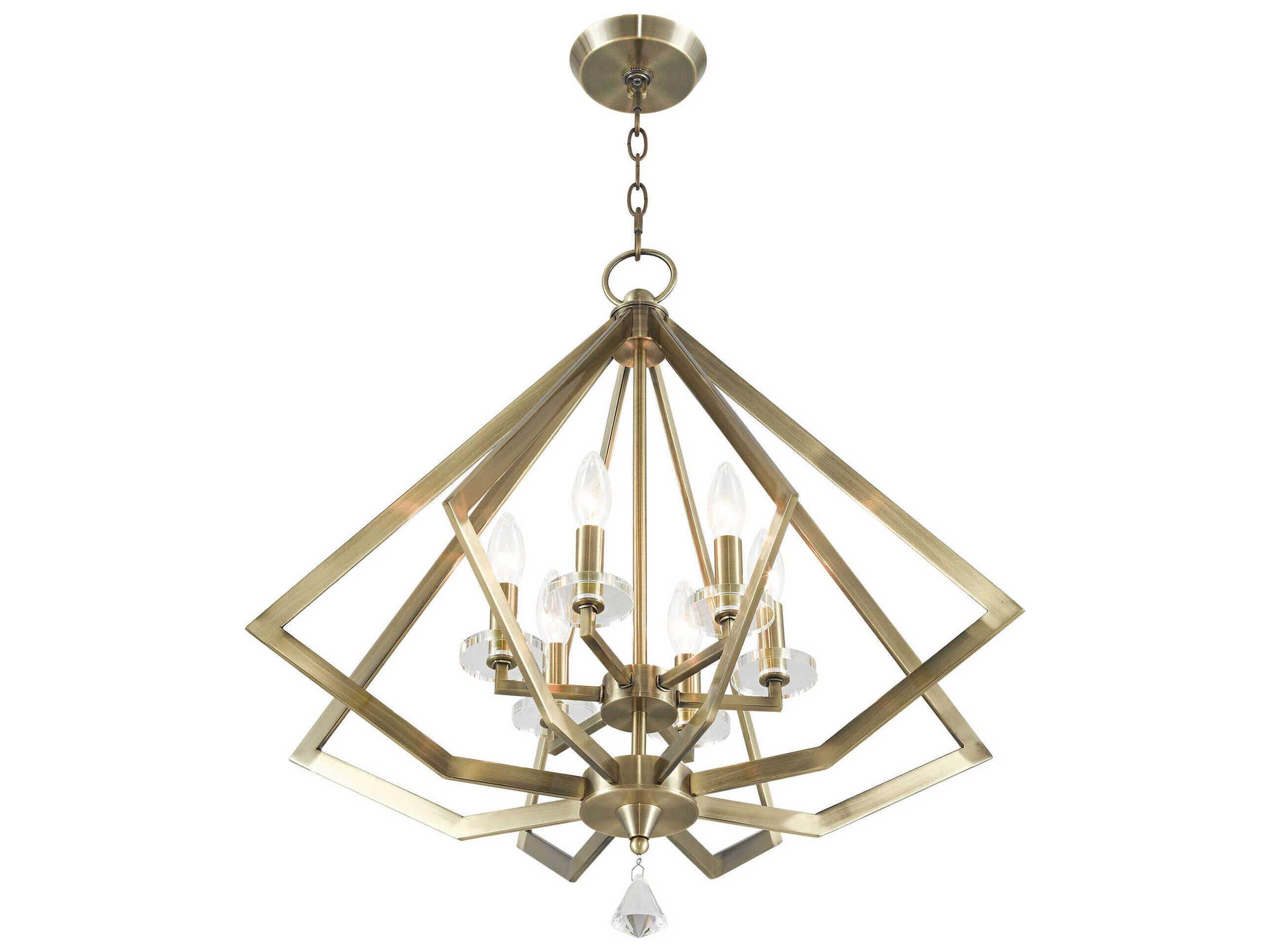 Livex Lighting Diamond 6-Light Antique Brass Crystal Candelabra Chandelier