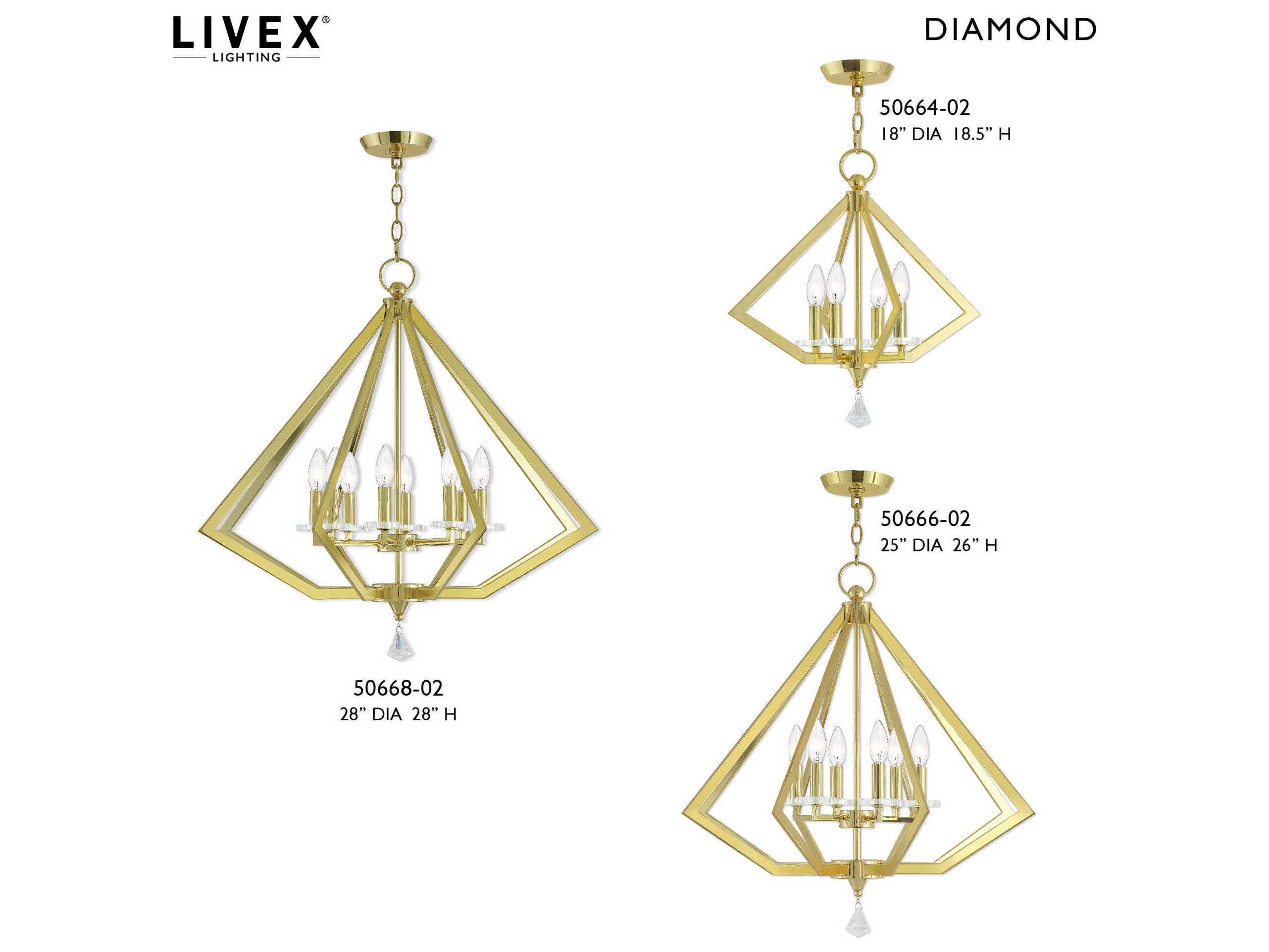 Livex Lighting Diamond 6-Light Polished Brass Crystal Candelabra Chandelier