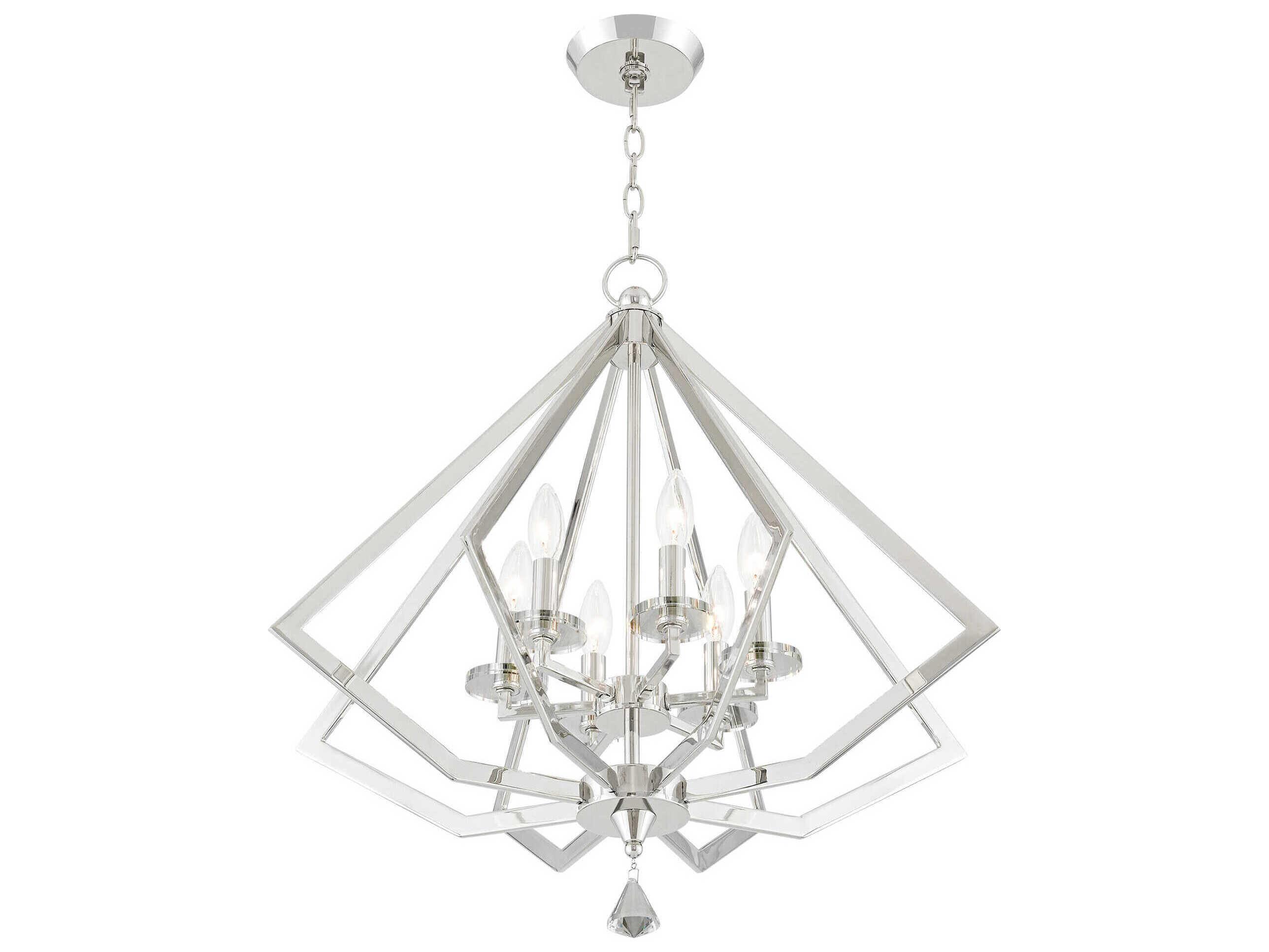 Livex Lighting Diamond 6-Light Polished Nickel Crystal Candelabra Chandelier