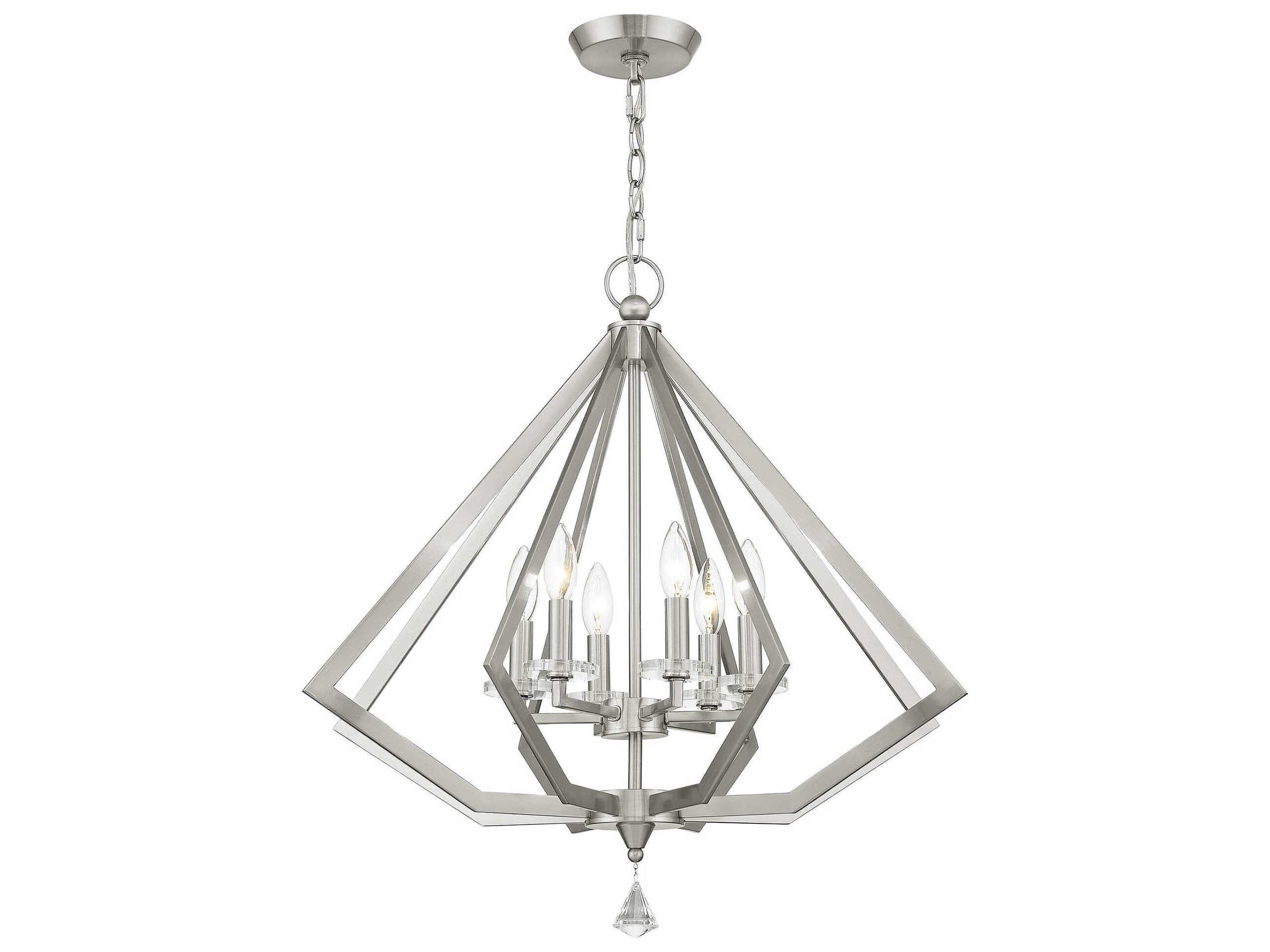 Livex Lighting Diamond 6-Light Brushed Nickel Crystal Candelabra Chandelier