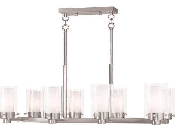 Livex Lighting Manhattan 8-Light Brushed Nickel Glass Cylinder Island Pendant