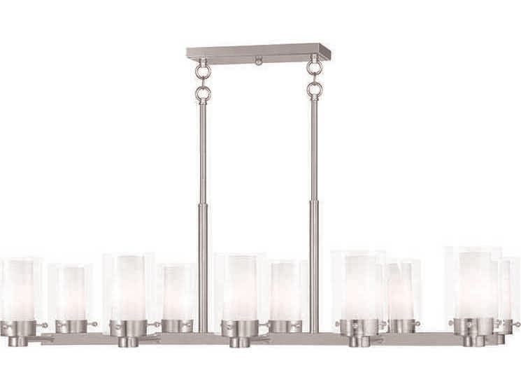 Livex Lighting Manhattan 10-Light Brushed Nickel Glass Cylinder Island Pendant