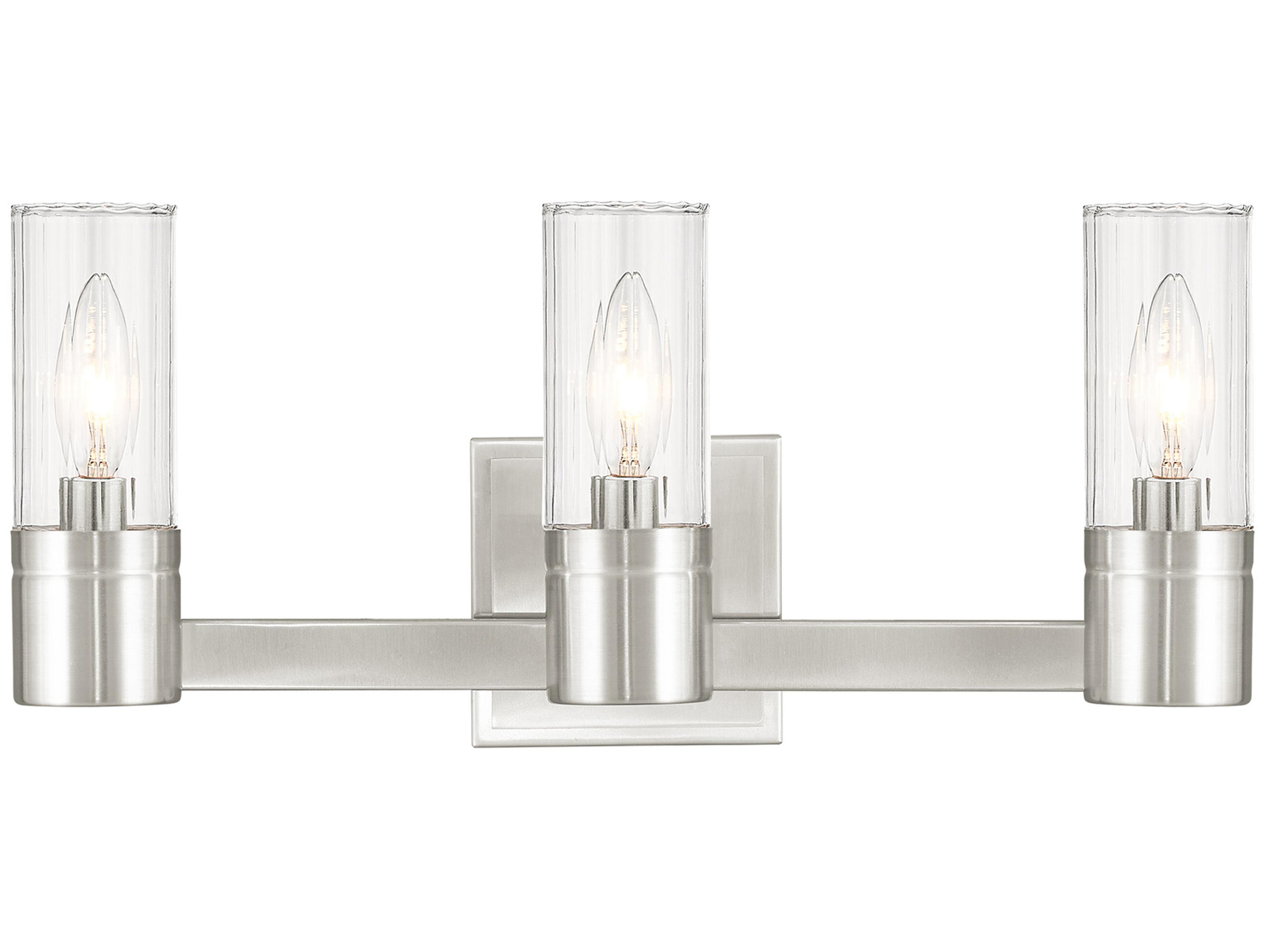 Livex Lighting Midtown 3-Light Brushed Nickel Glass Vanity Light