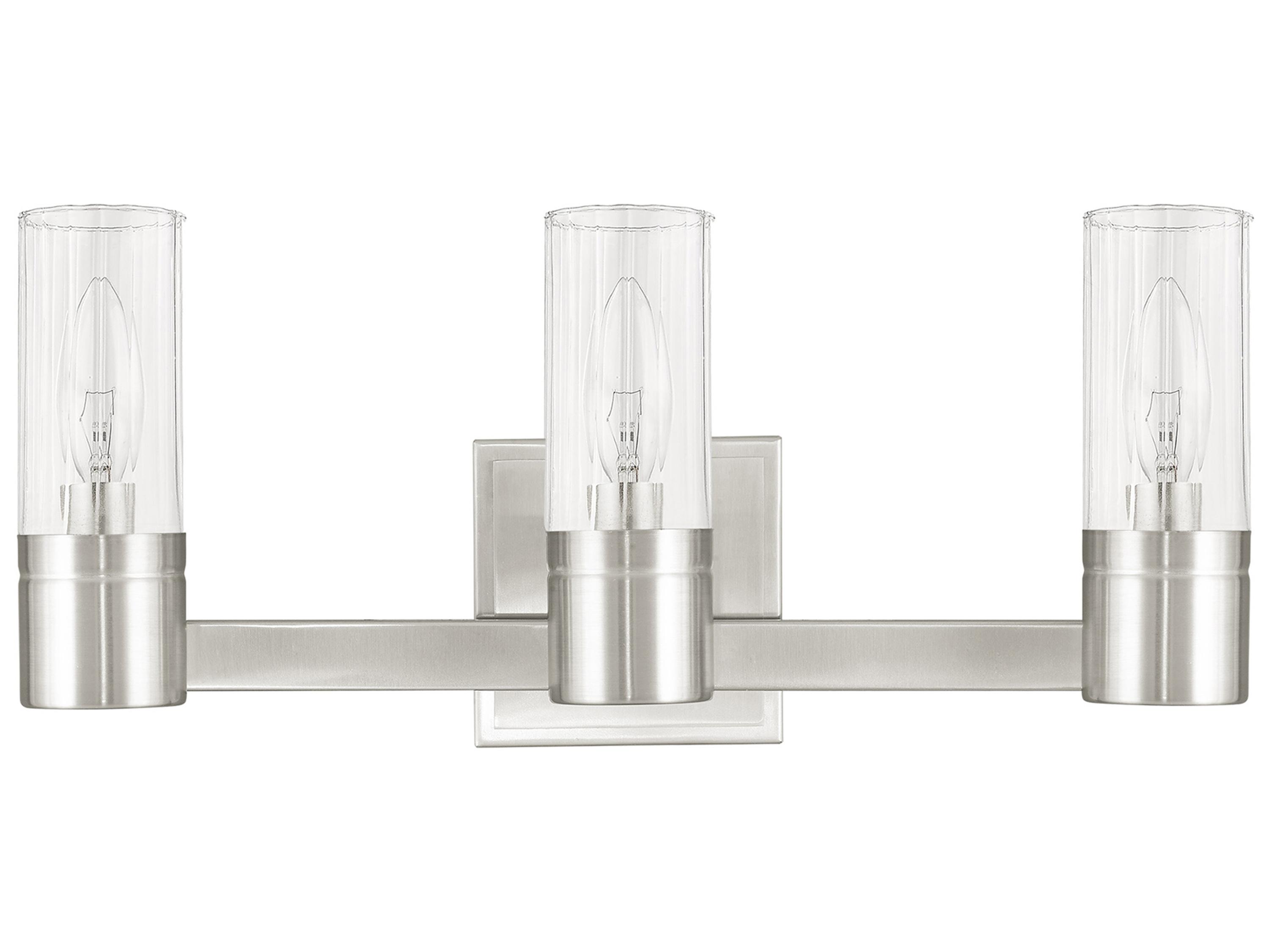 Livex Lighting Midtown 3-Light Brushed Nickel Glass Vanity Light