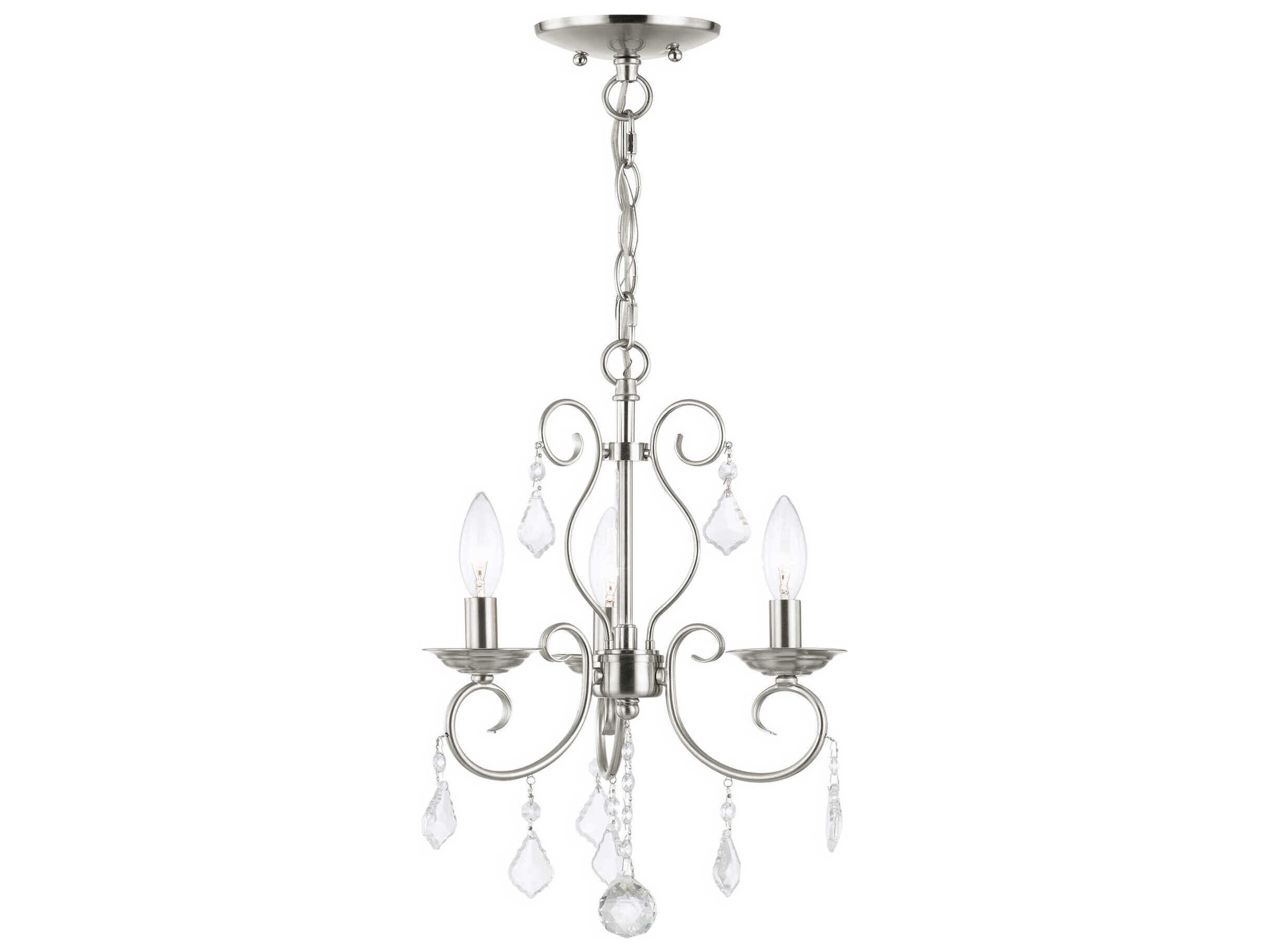 Livex Lighting Donatella 3-Light Brushed Nickel Crystal Candelabra Chandelier