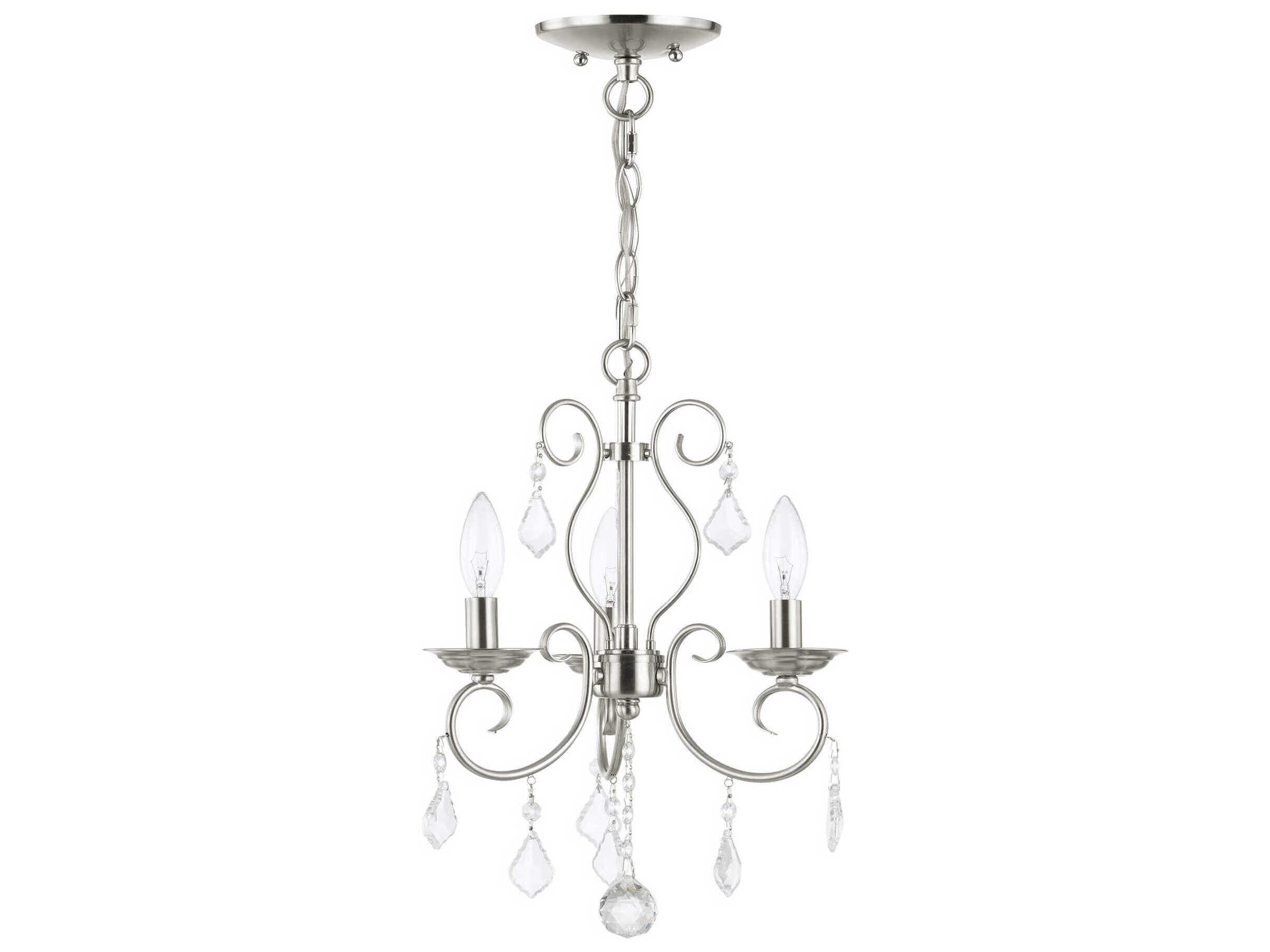 Livex Lighting Donatella 3-Light Brushed Nickel Crystal Candelabra Chandelier