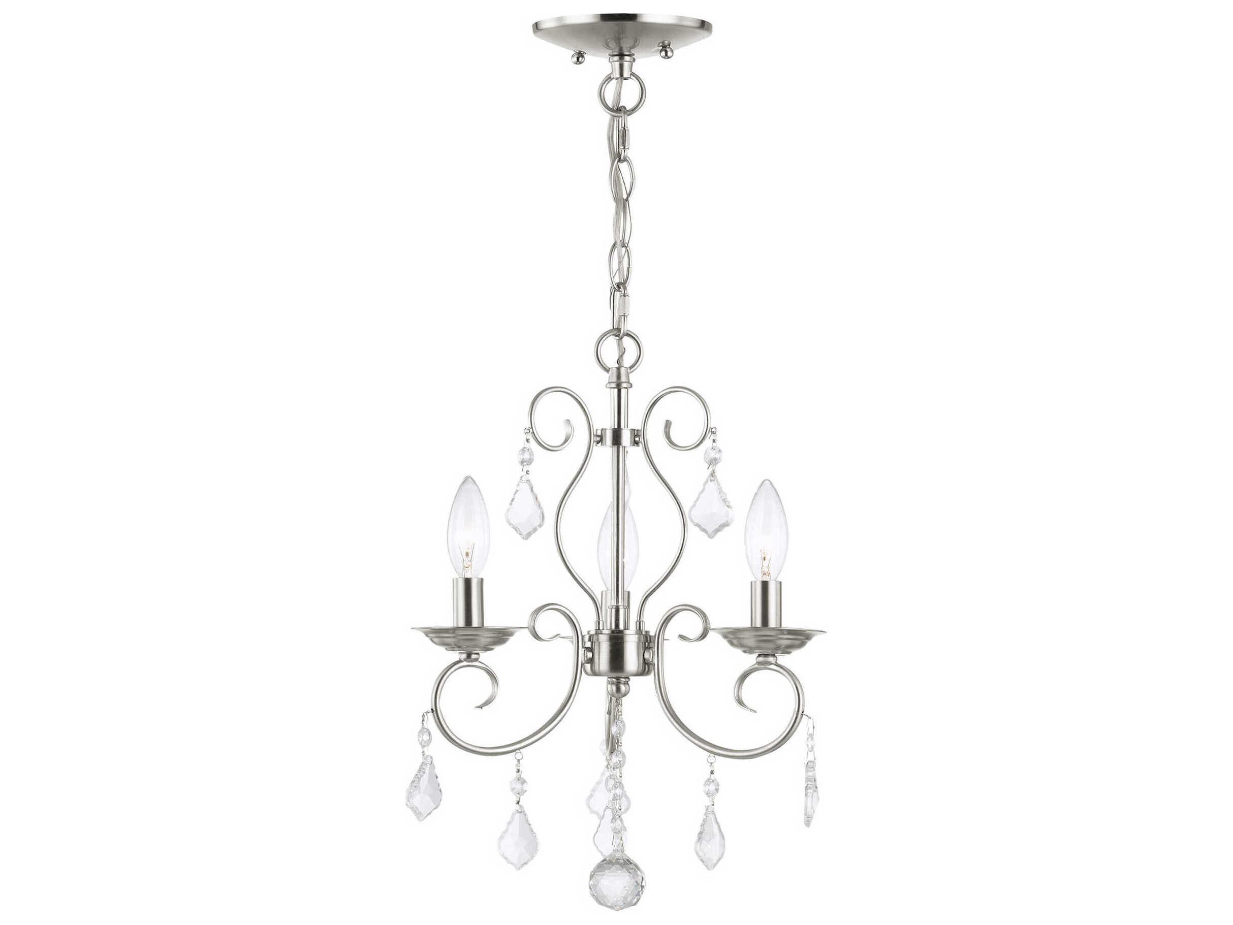 Livex Lighting Donatella 3-Light Brushed Nickel Crystal Candelabra Chandelier