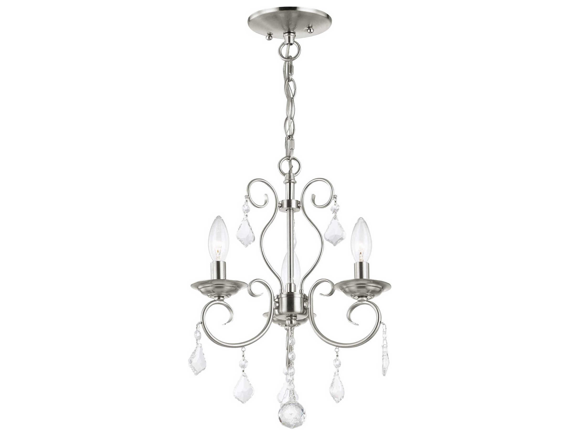 Livex Lighting Donatella 3-Light Brushed Nickel Crystal Candelabra Chandelier