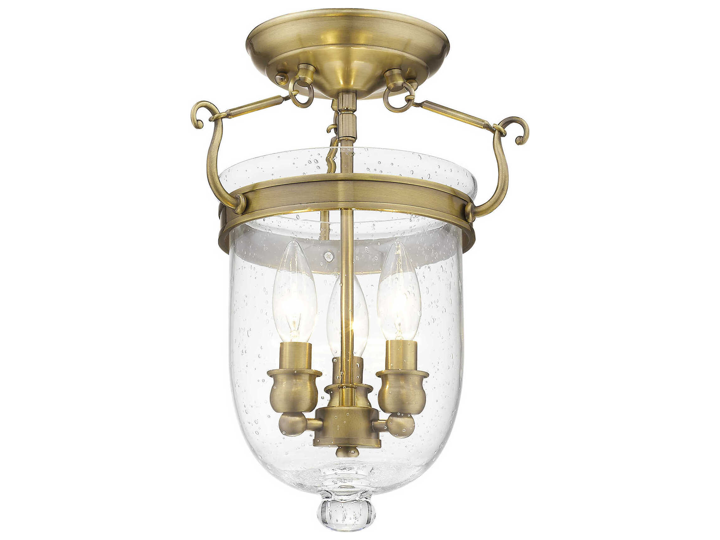 Livex Lighting Jefferson 3-Light Antique Brass Glass Bell Semi Flush Mount