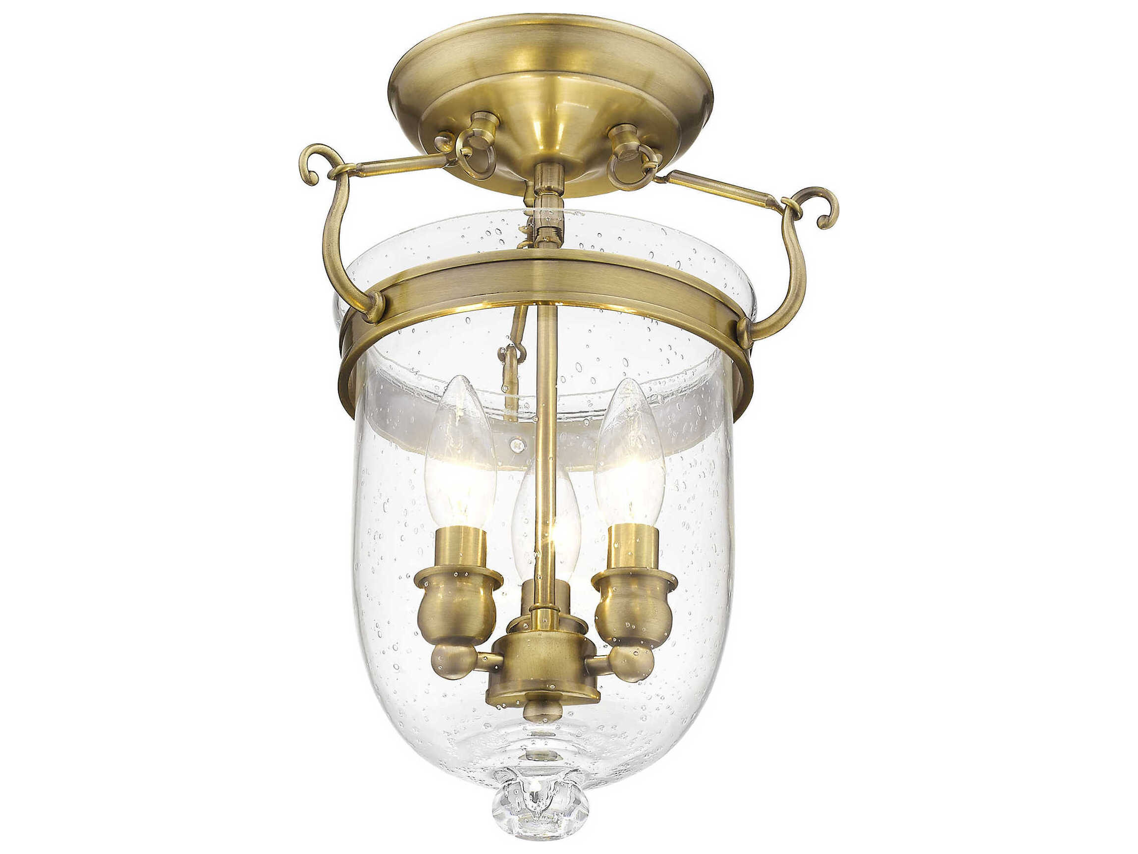 Livex Lighting Jefferson 3-Light Antique Brass Glass Bell Semi Flush Mount