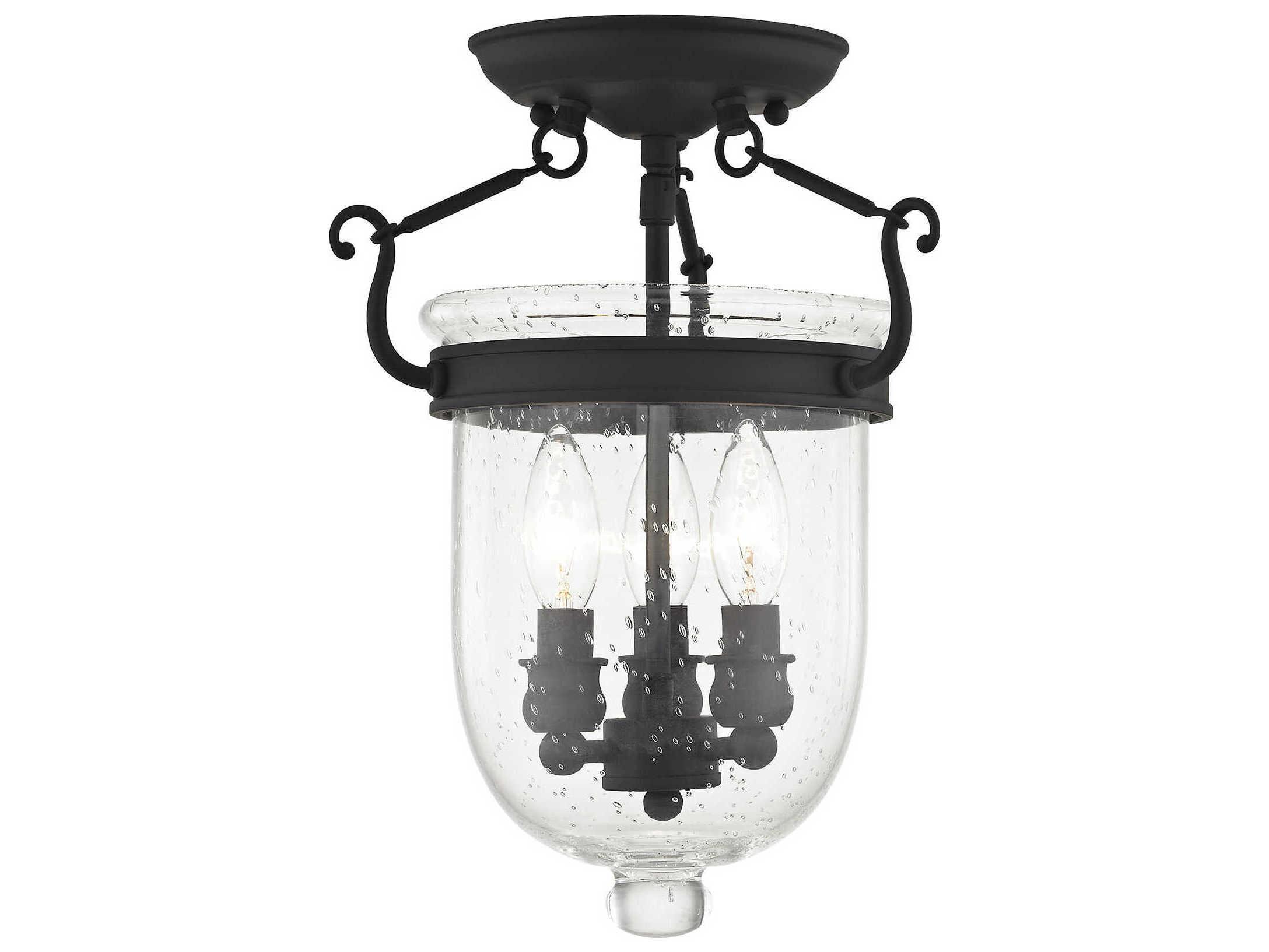 Livex Lighting Jefferson 3-Light Black Glass Bell Semi Flush Mount