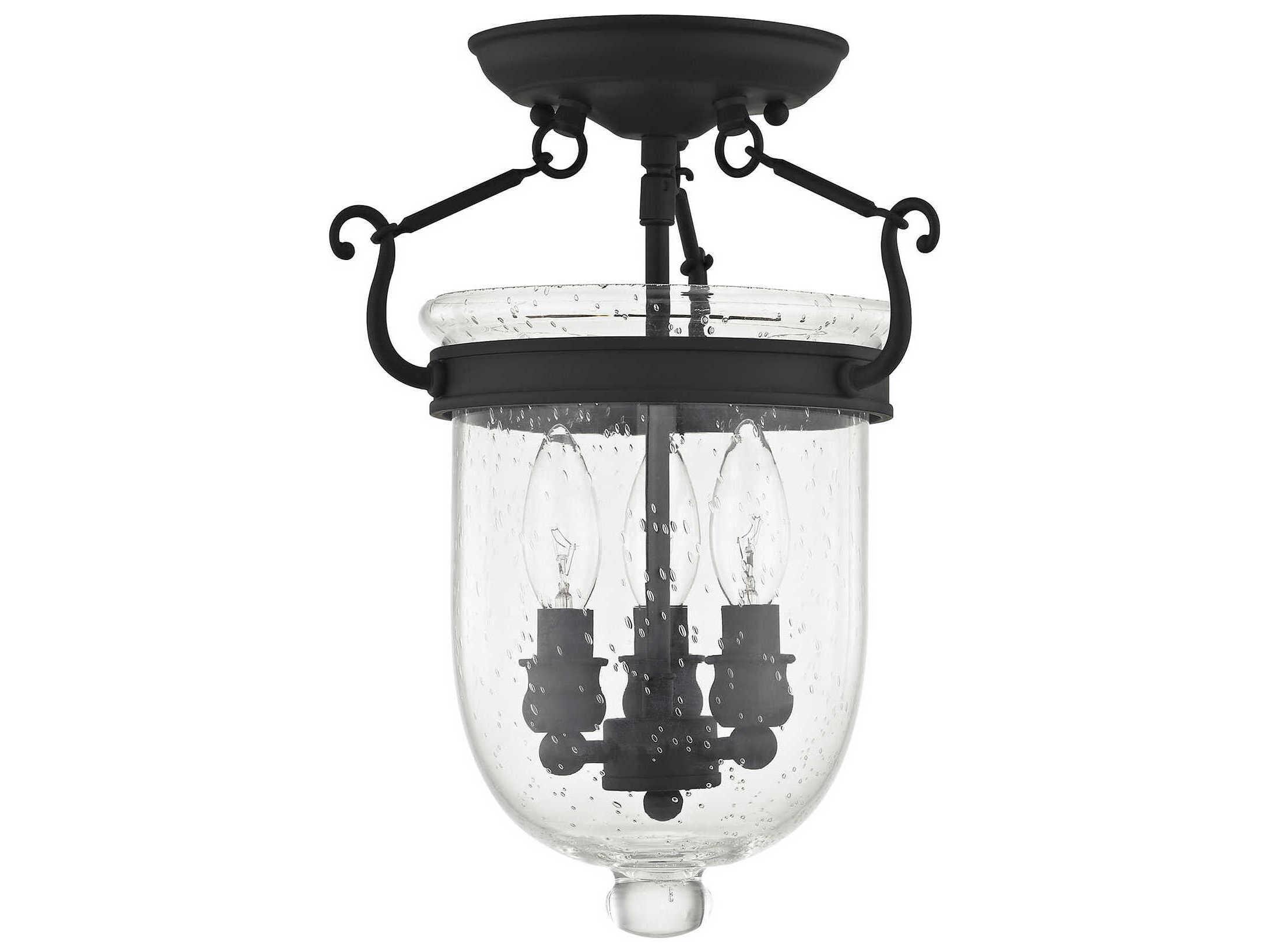 Livex Lighting Jefferson 3-Light Black Glass Bell Semi Flush Mount