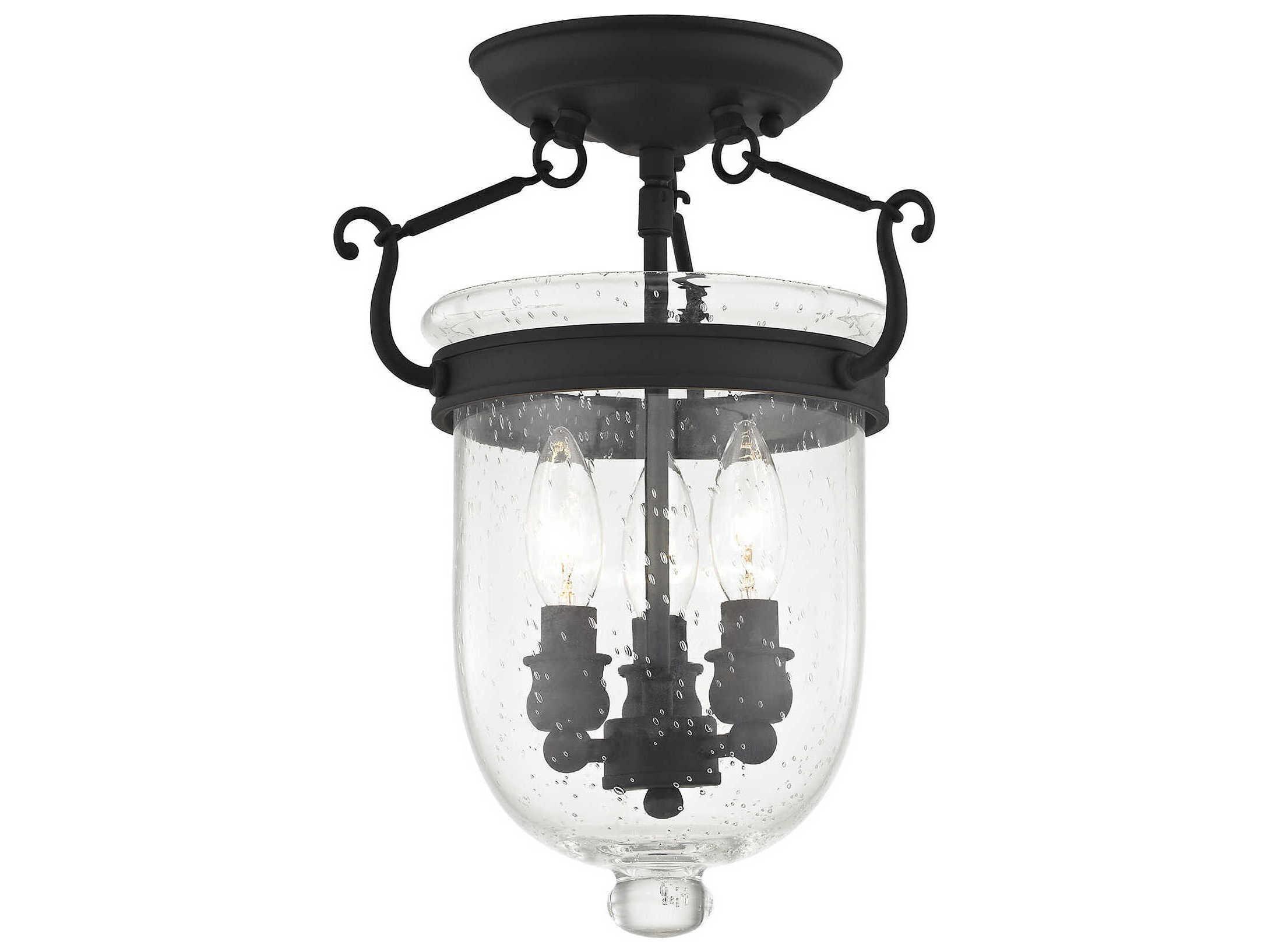 Livex Lighting Jefferson 3-Light Black Glass Bell Semi Flush Mount