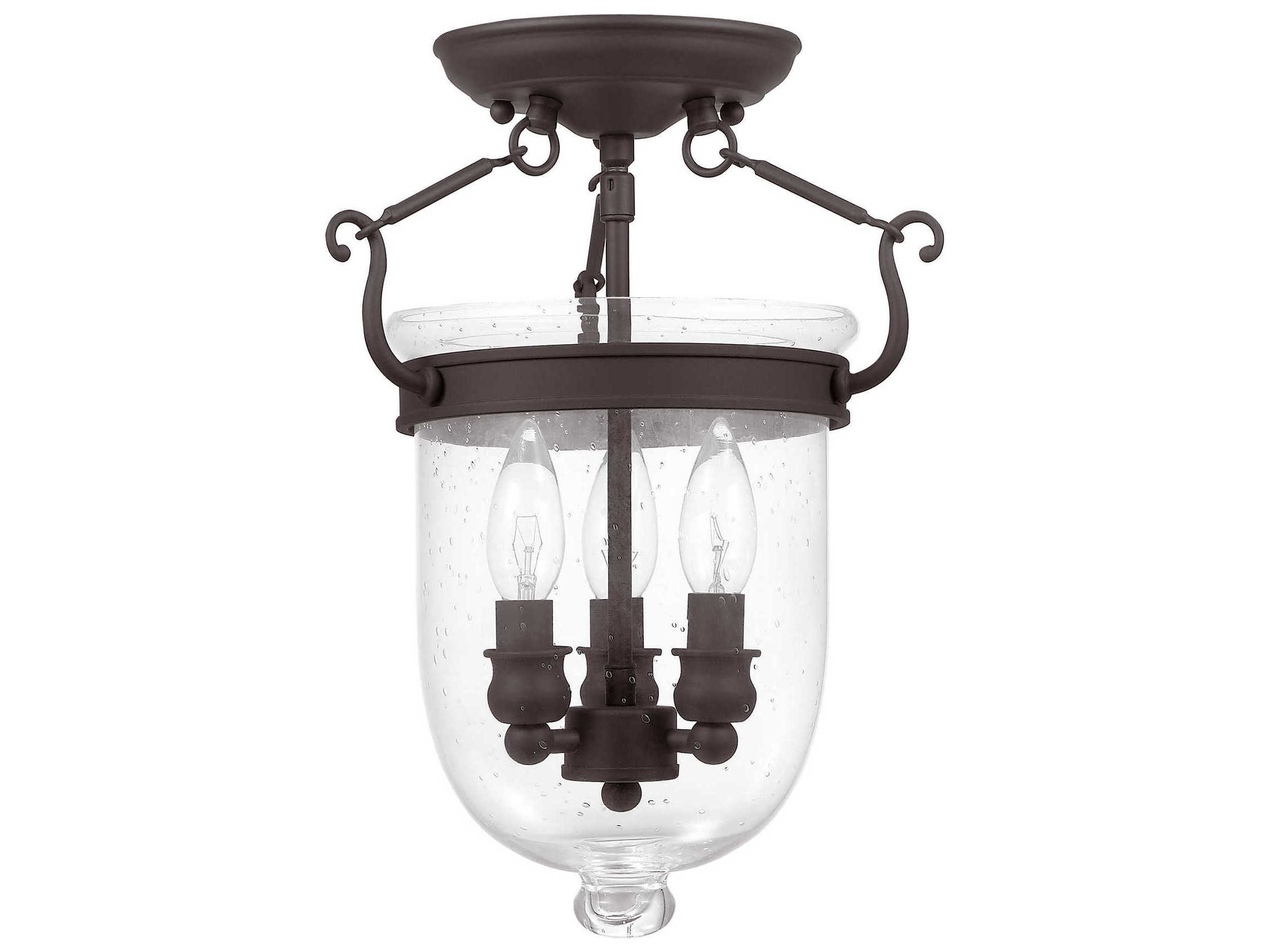 Livex Lighting Jefferson 3-Light Bronze Glass Bell Semi Flush Mount