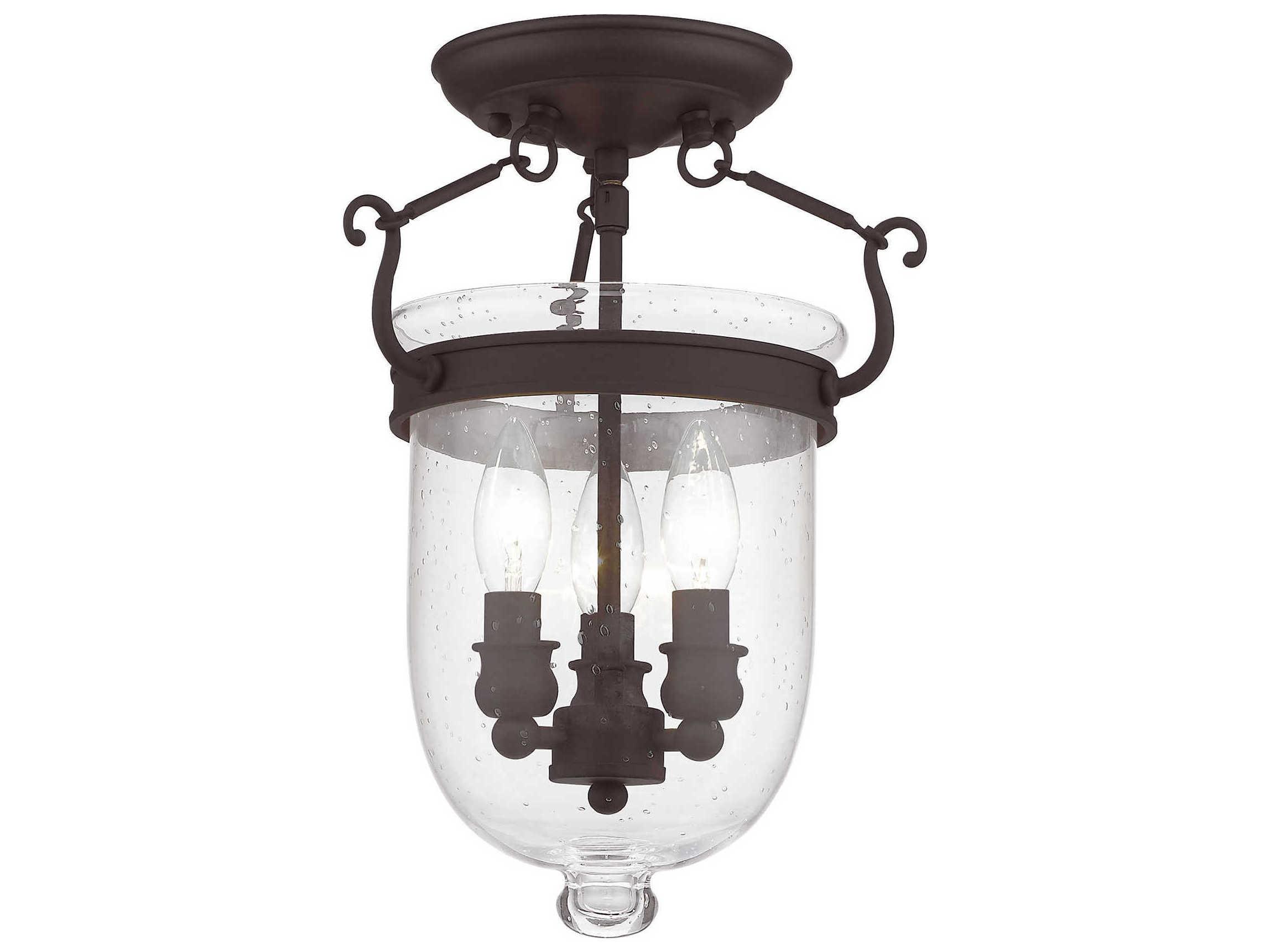 Livex Lighting Jefferson 3-Light Bronze Glass Bell Semi Flush Mount