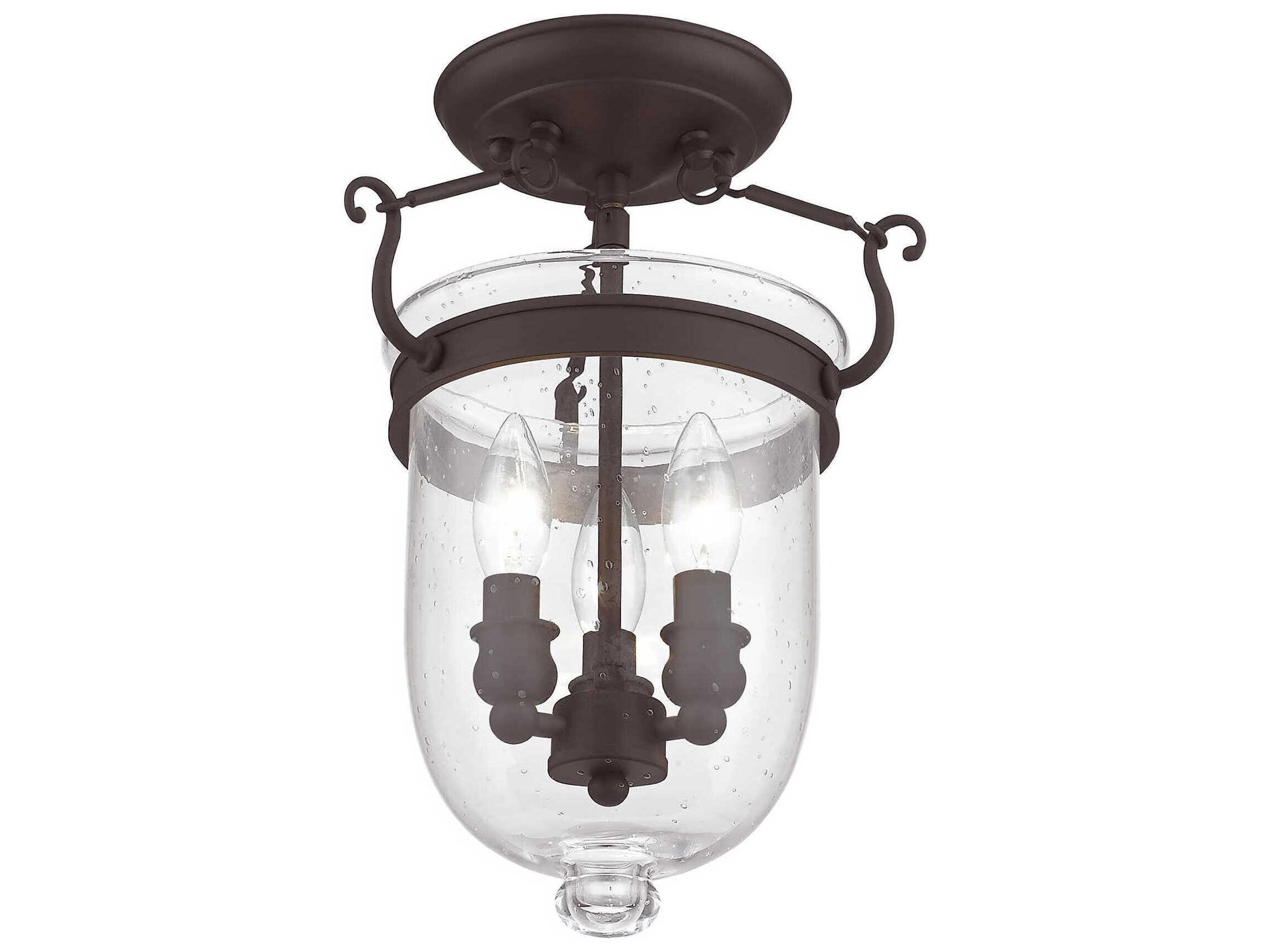 Livex Lighting Jefferson 3-Light Bronze Glass Bell Semi Flush Mount