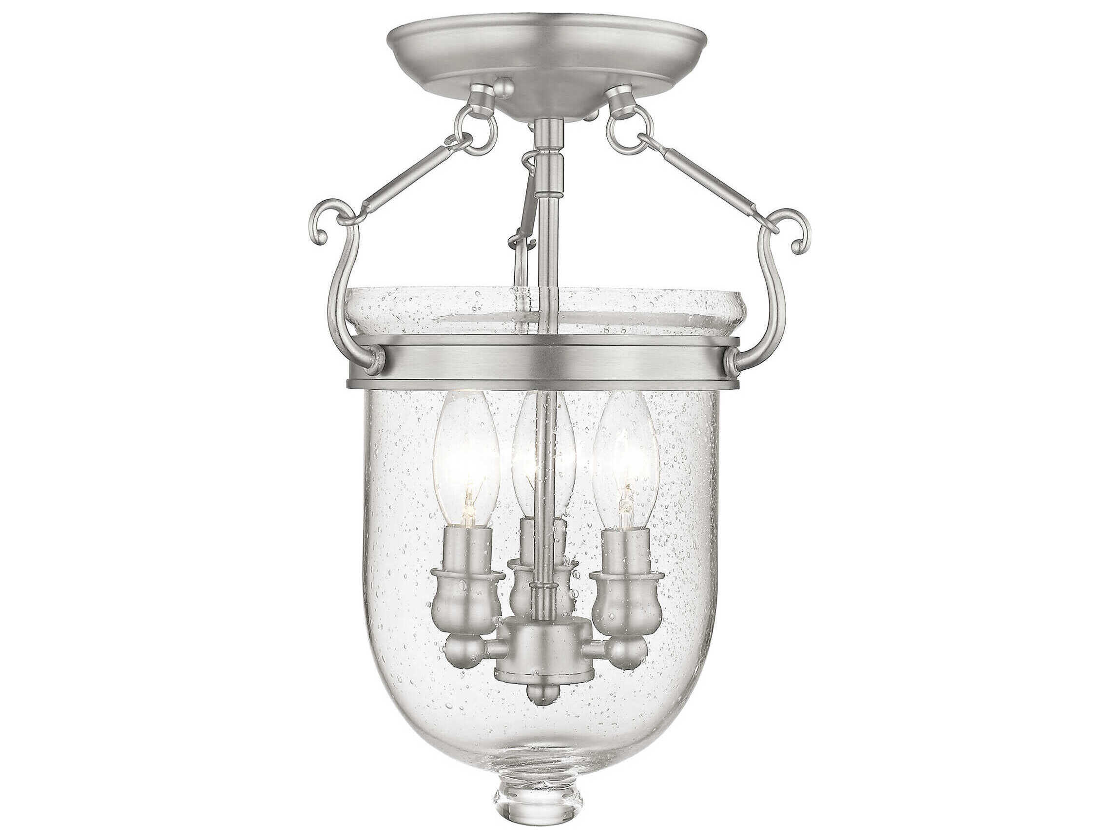 Livex Lighting Jefferson 3-Light Brushed Nickel Glass Bell Semi Flush Mount