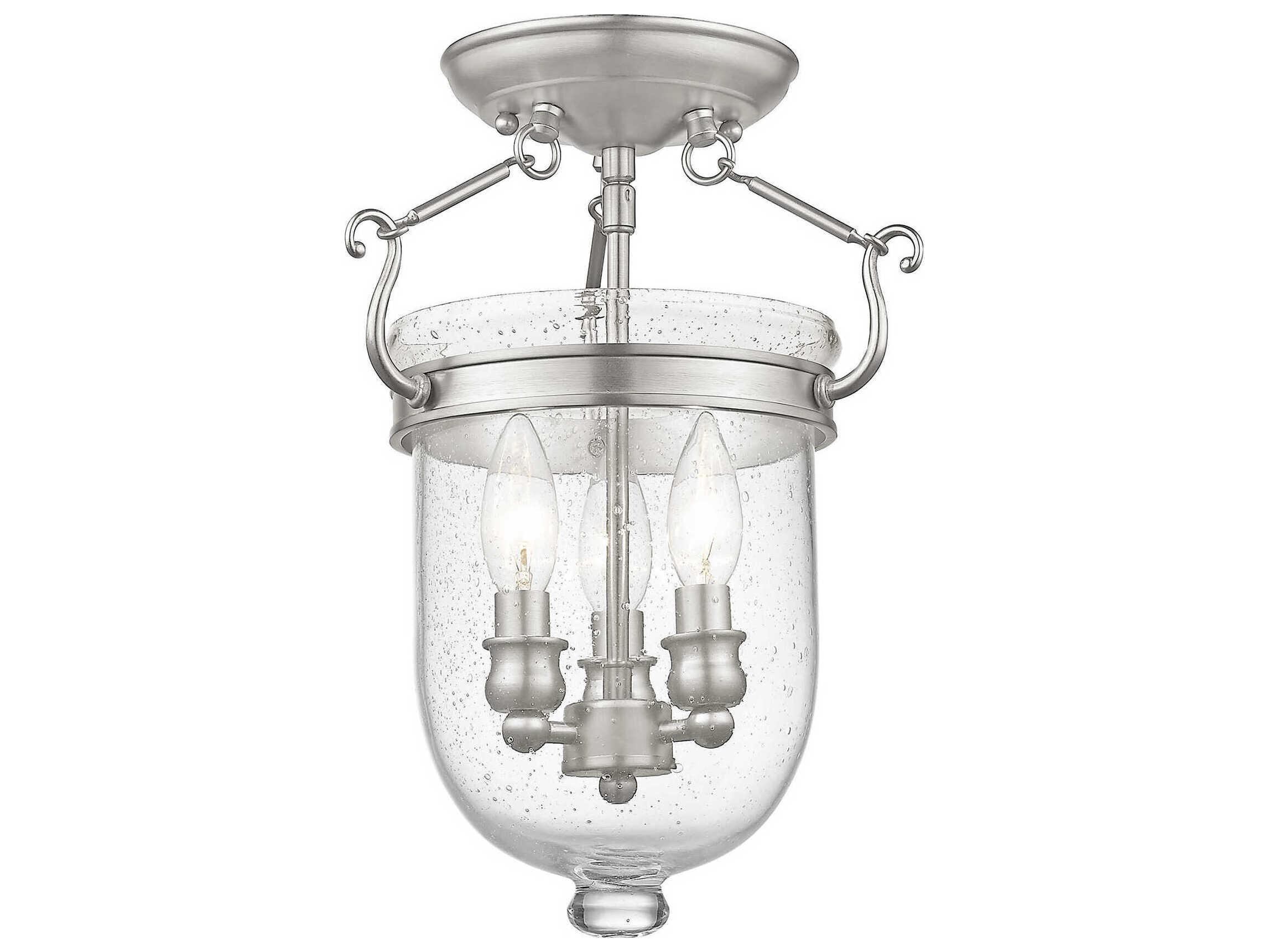 Livex Lighting Jefferson 3-Light Brushed Nickel Glass Bell Semi Flush Mount