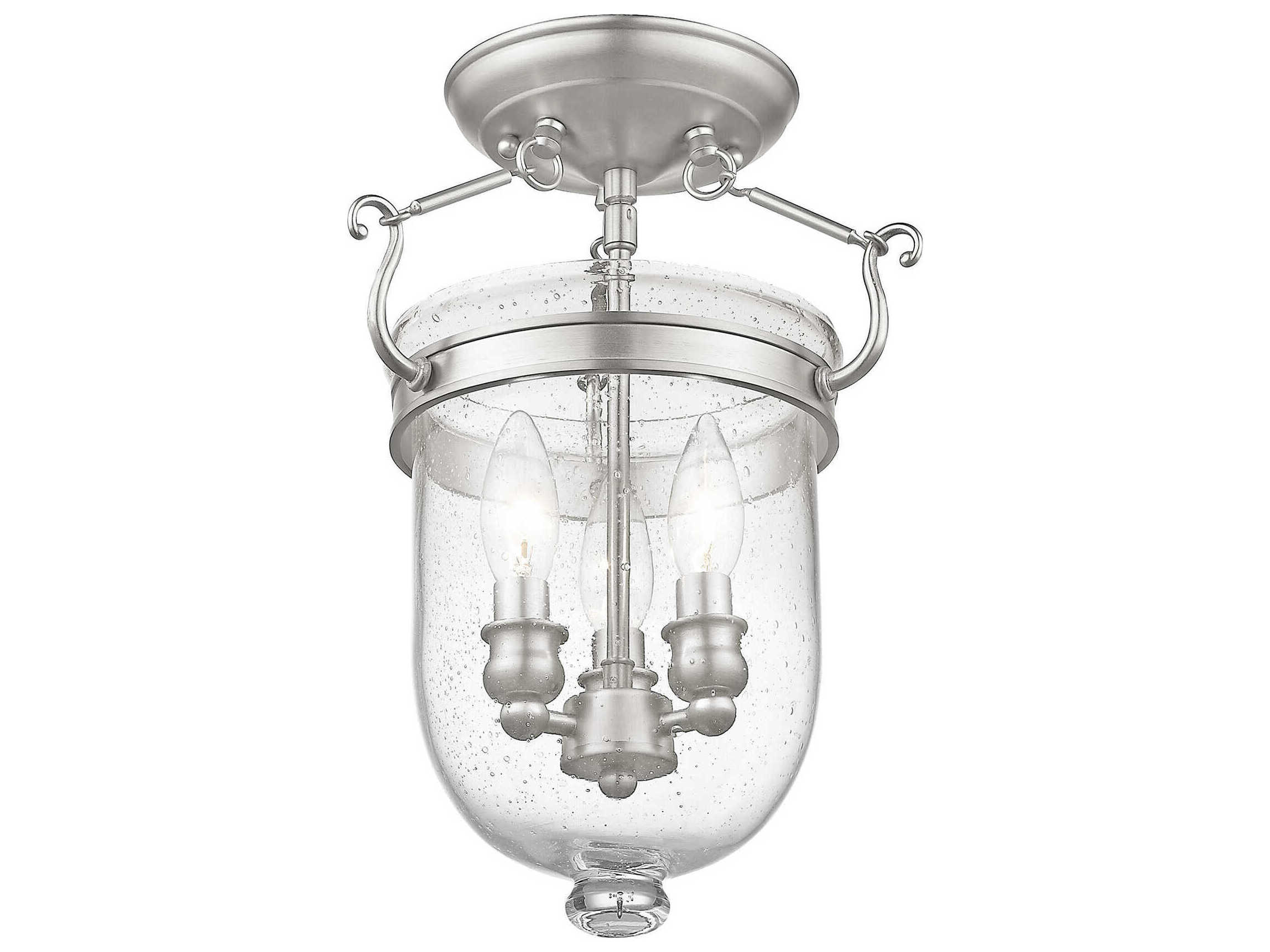 Livex Lighting Jefferson 3-Light Brushed Nickel Glass Bell Semi Flush Mount