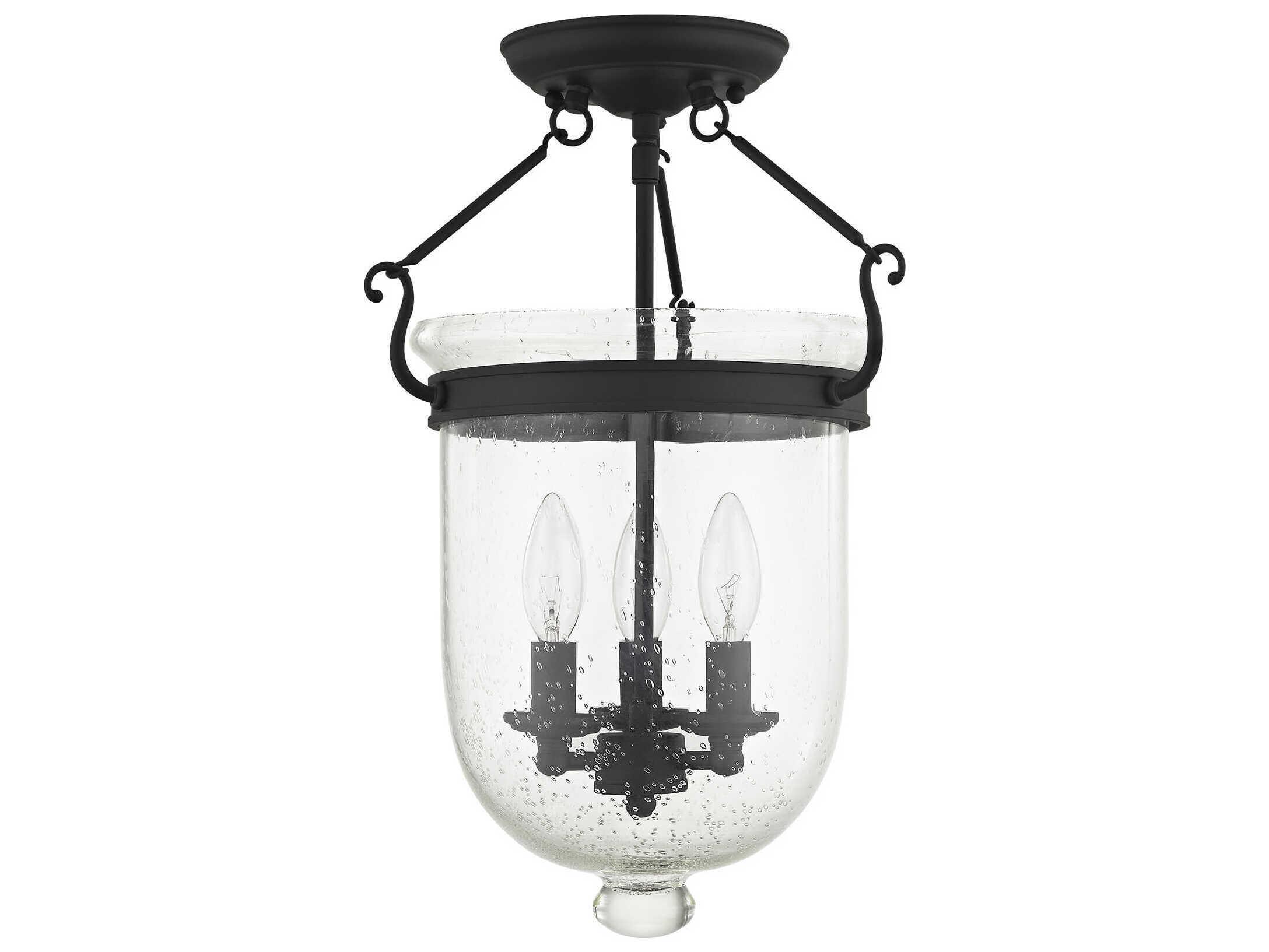 Livex Lighting Jefferson 3-Light Black Glass Bell Semi Flush Mount