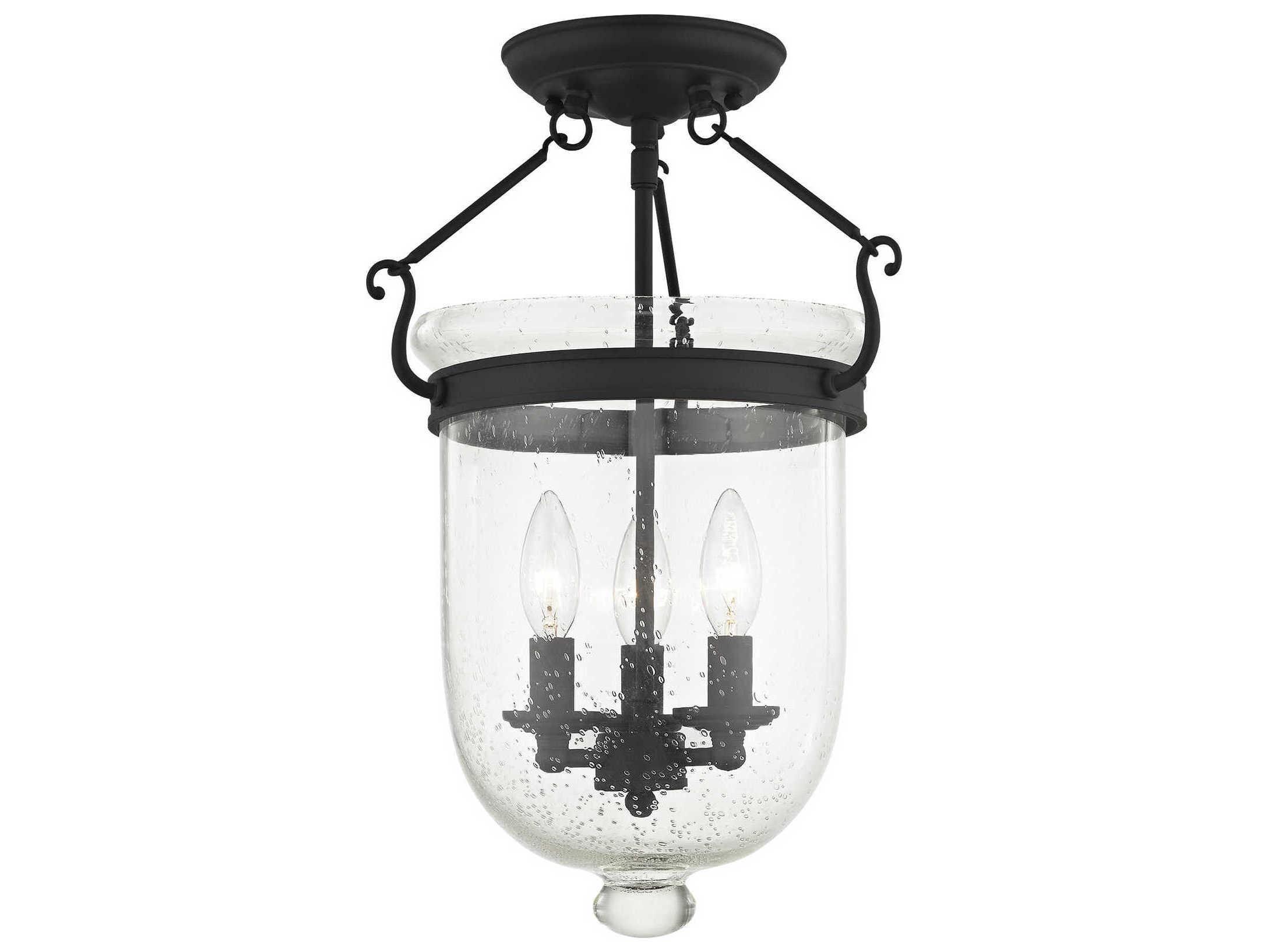 Livex Lighting Jefferson 3-Light Black Glass Bell Semi Flush Mount