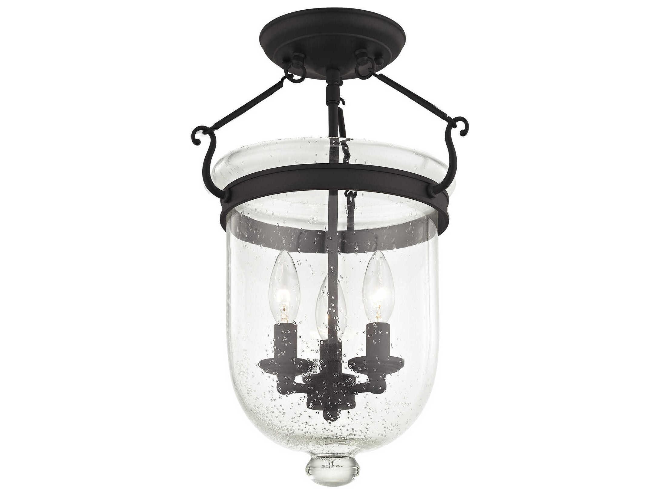 Livex Lighting Jefferson 3-Light Black Glass Bell Semi Flush Mount