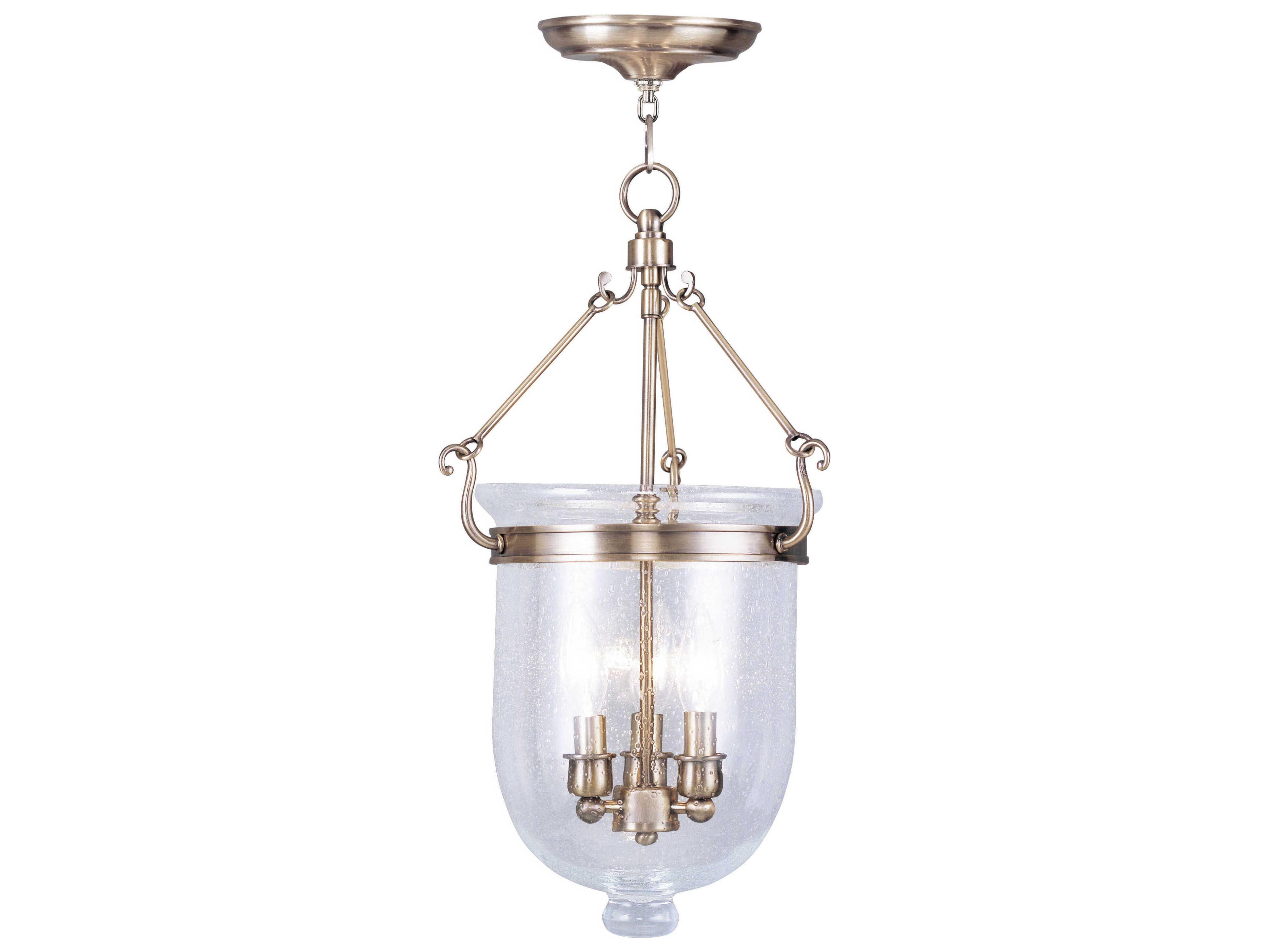 Livex Lighting Jefferson 3-Light Antique Brass Glass Chandelier