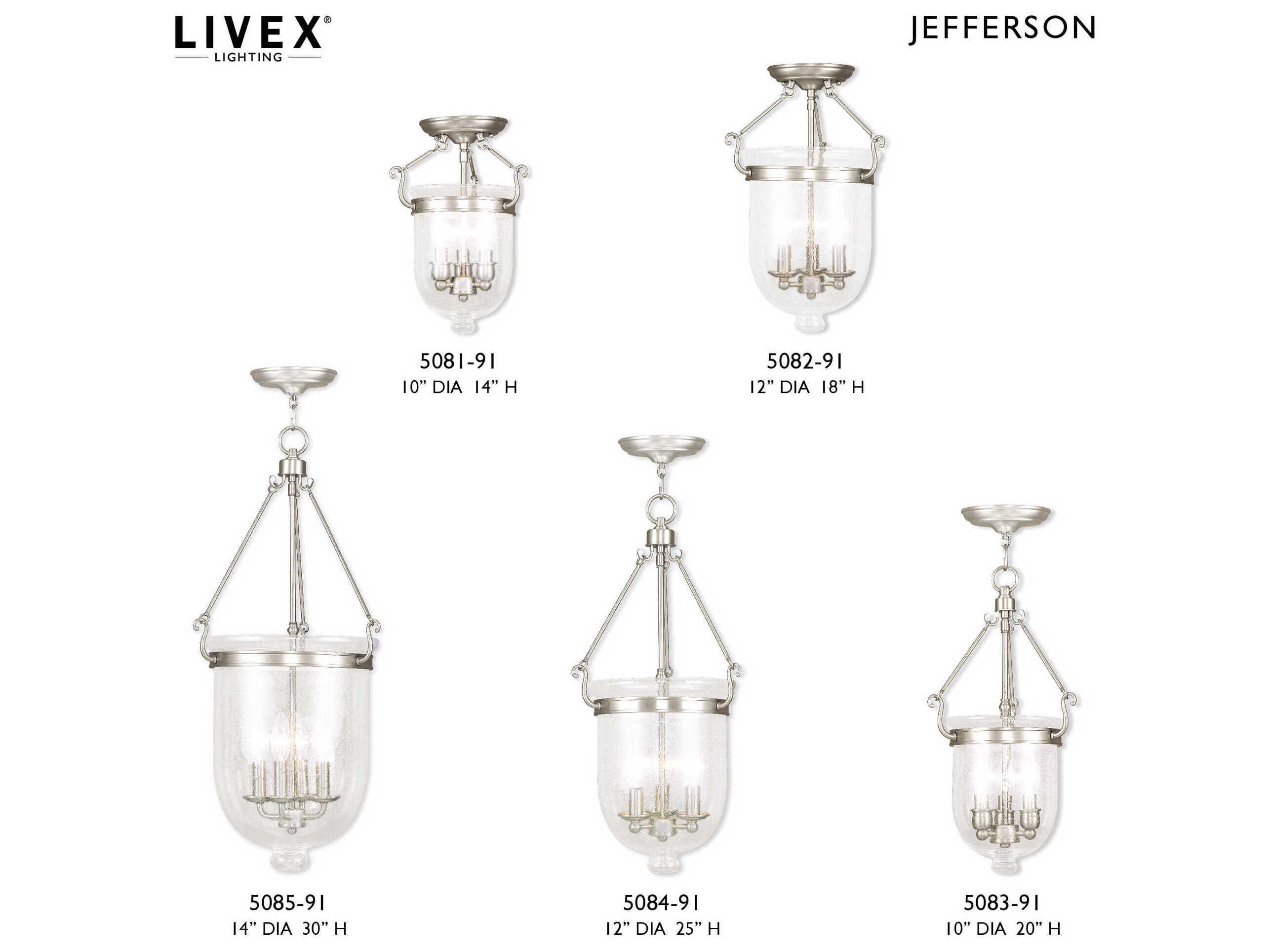 Livex Lighting Jefferson 3-Light Brushed Nickel Glass Chandelier
