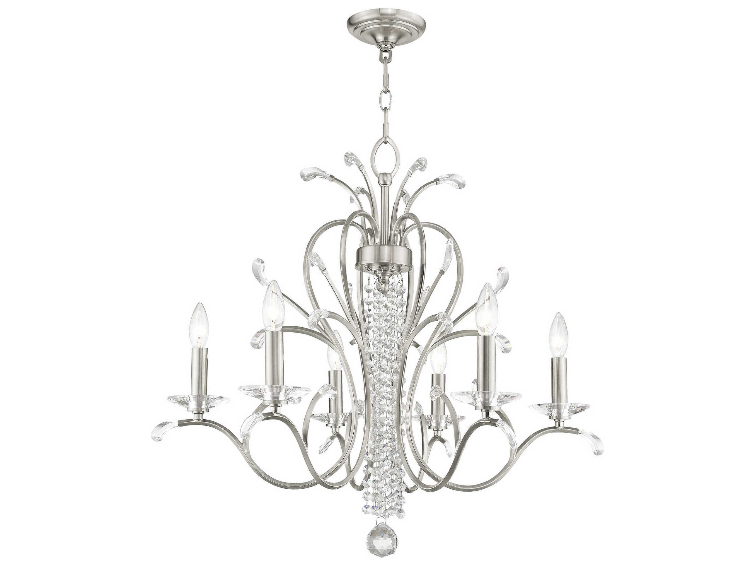 Livex Lighting Serafina 6-Light Brushed Nickel Clear Crystal Candelabra Chandelier