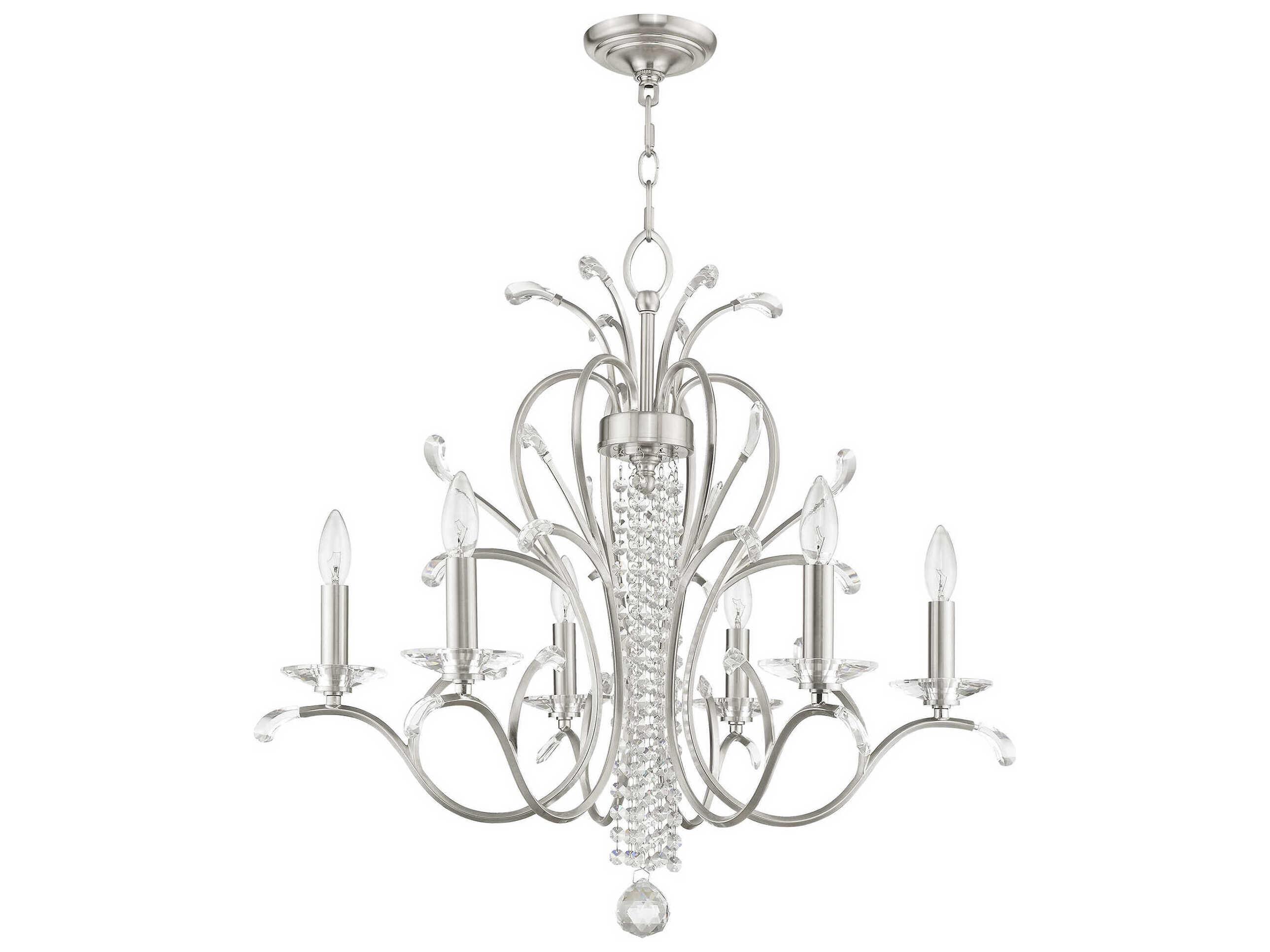 Livex Lighting Serafina 6-Light Brushed Nickel Clear Crystal Candelabra Chandelier