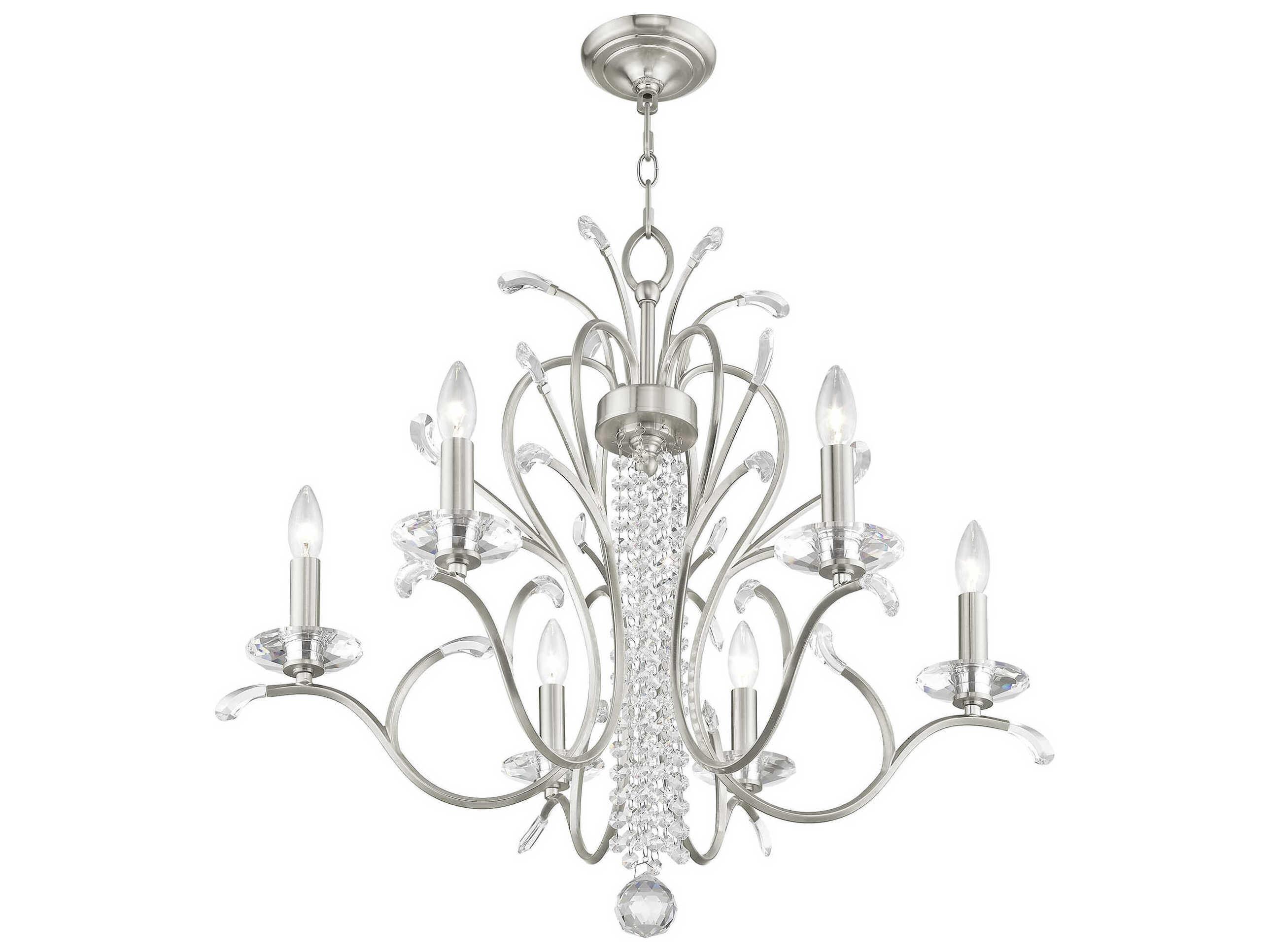 Livex Lighting Serafina 6-Light Brushed Nickel Clear Crystal Candelabra Chandelier