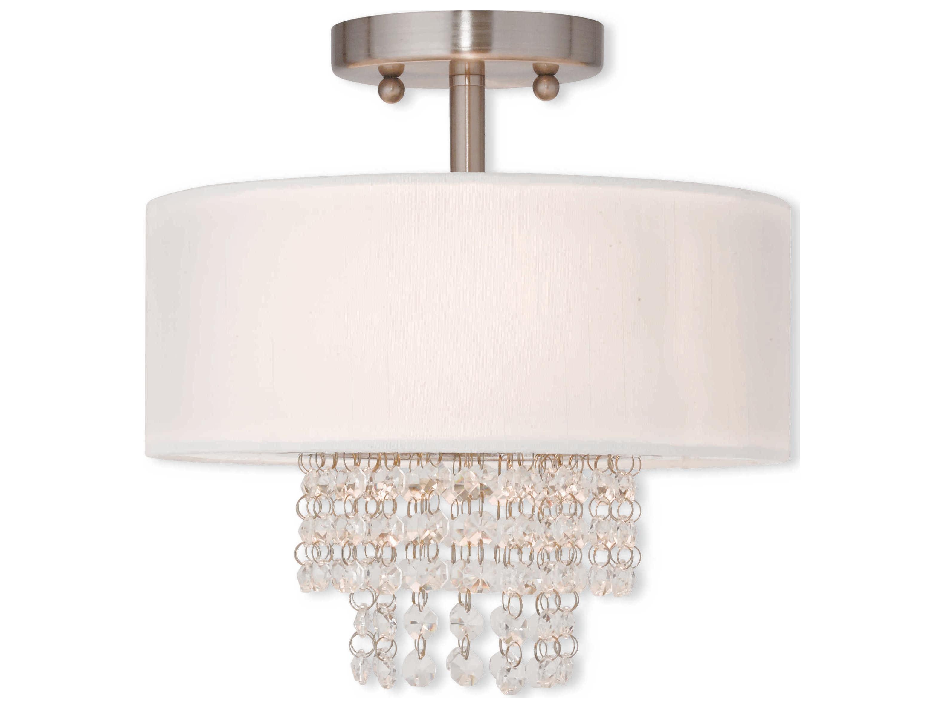 Livex Lighting Carlisle 2-Light Brushed Nickel Off White Crystal Drum Semi Flush Mount