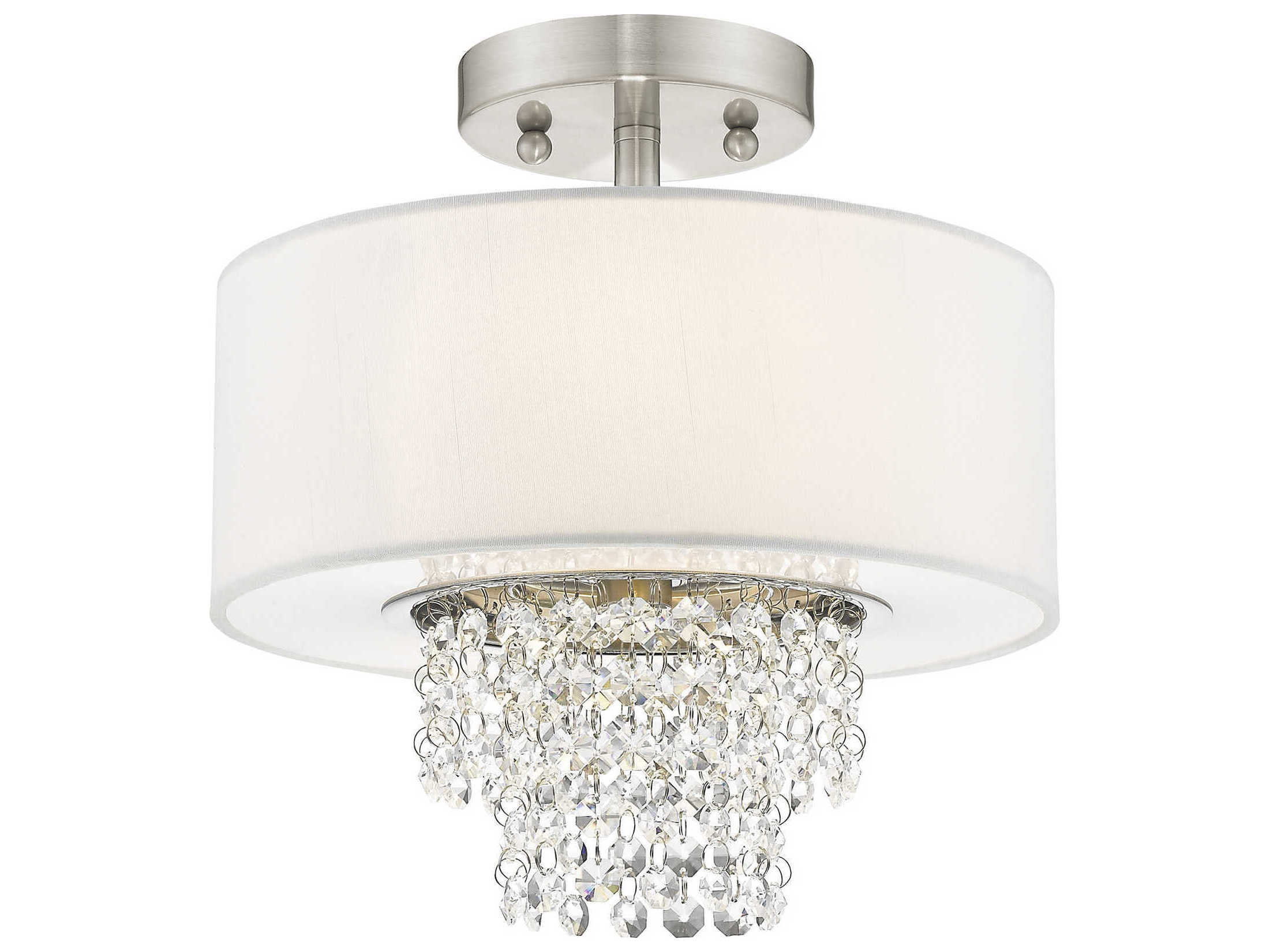 Livex Lighting Carlisle 2-Light Brushed Nickel Off White Crystal Drum Semi Flush Mount