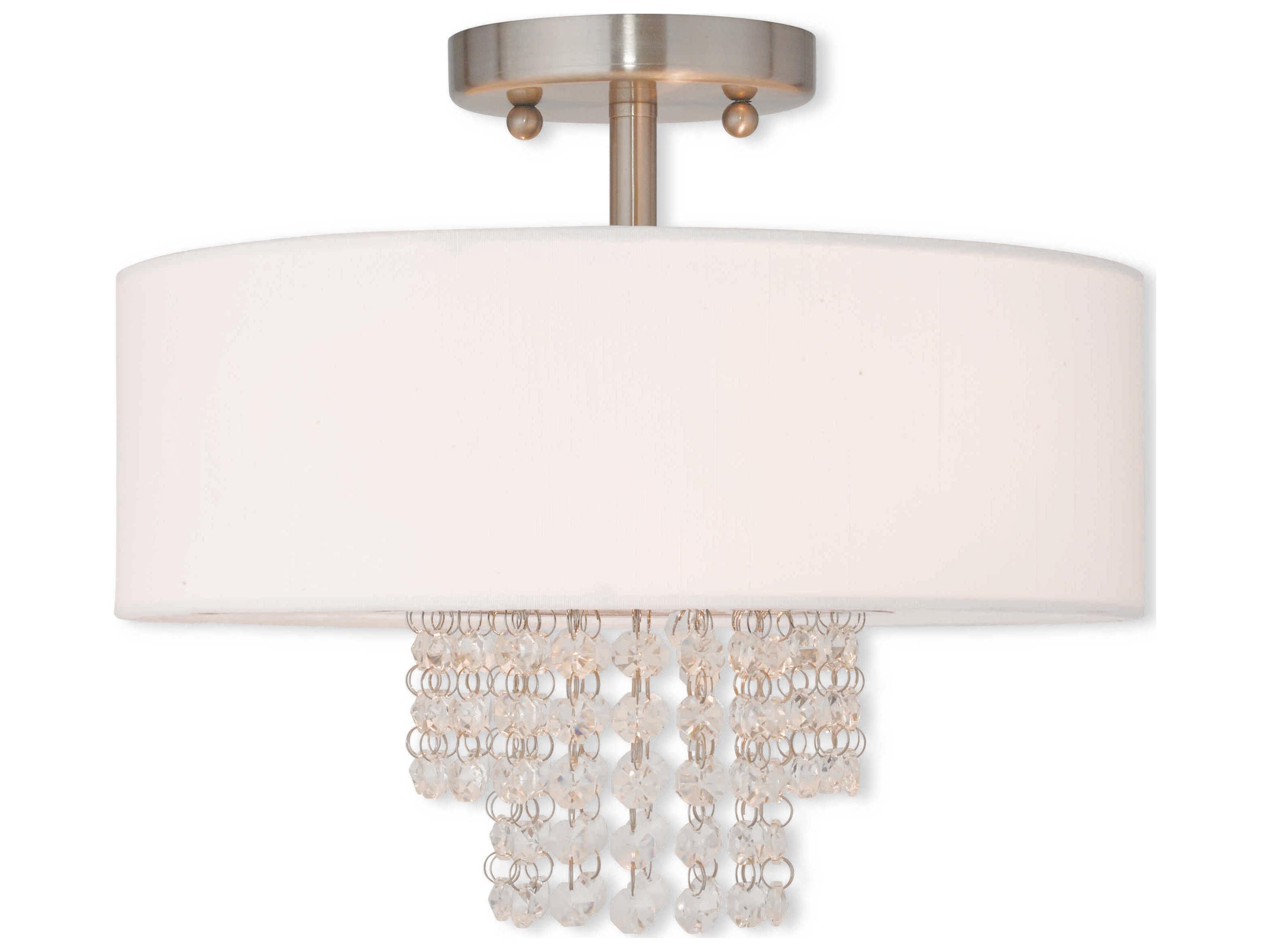 Livex Lighting Carlisle 2-Light Brushed Nickel Off White Crystal Drum Semi Flush Mount