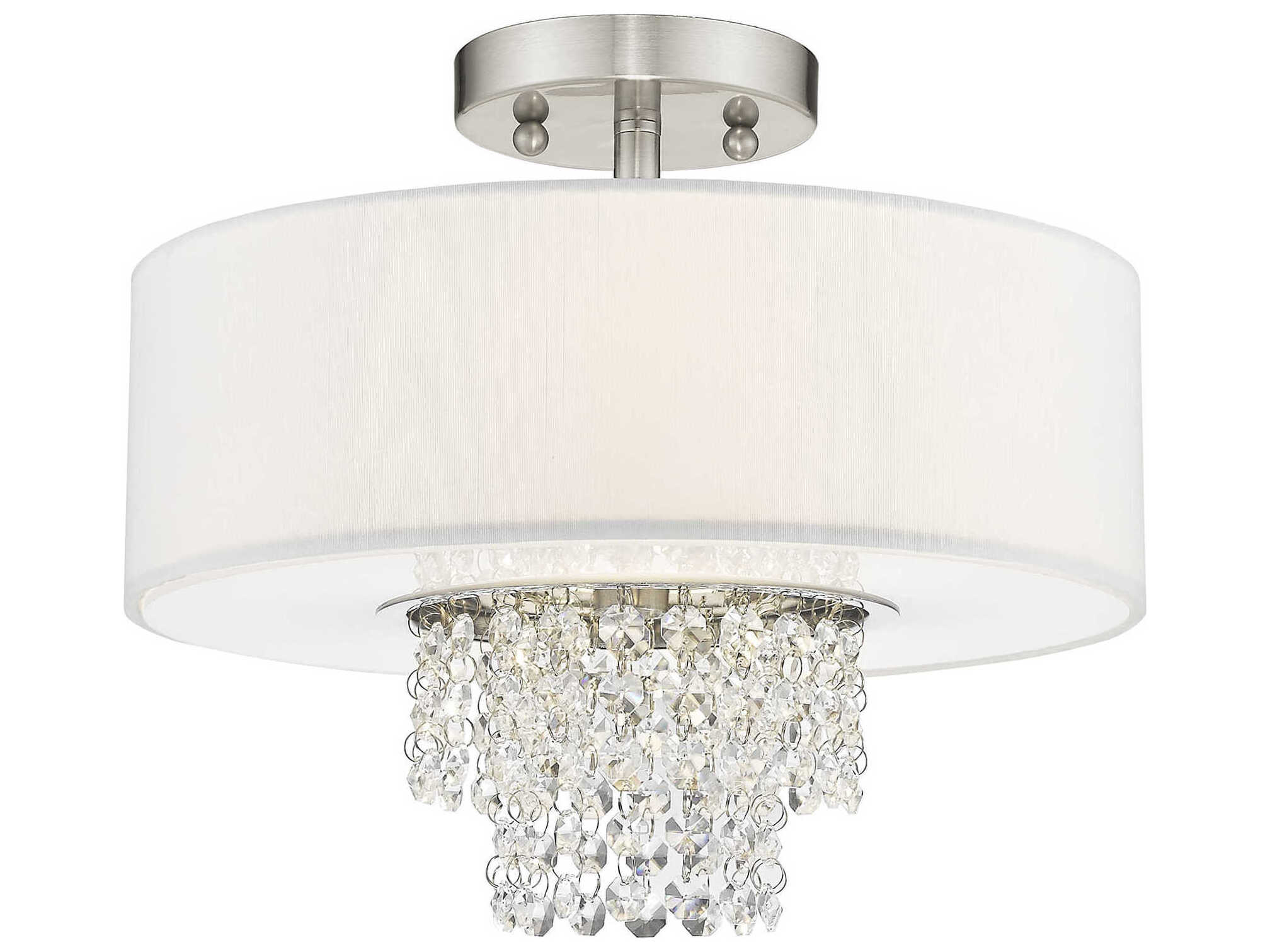 Livex Lighting Carlisle 2-Light Brushed Nickel Off White Crystal Drum Semi Flush Mount