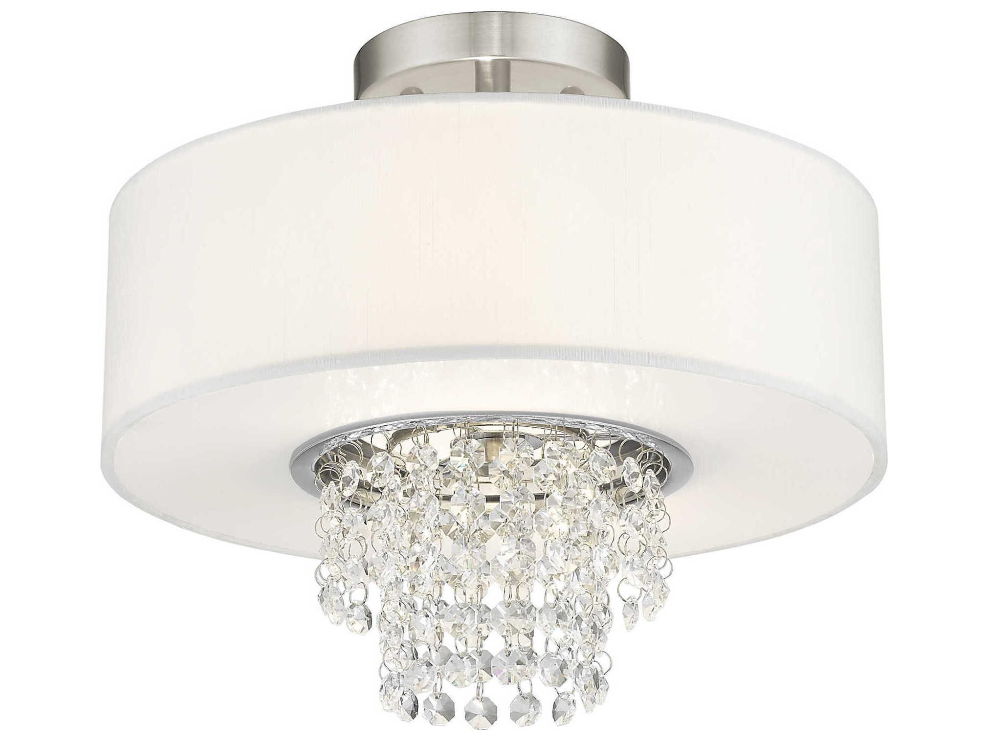 Livex Lighting Carlisle 2-Light Brushed Nickel Off White Crystal Drum Semi Flush Mount