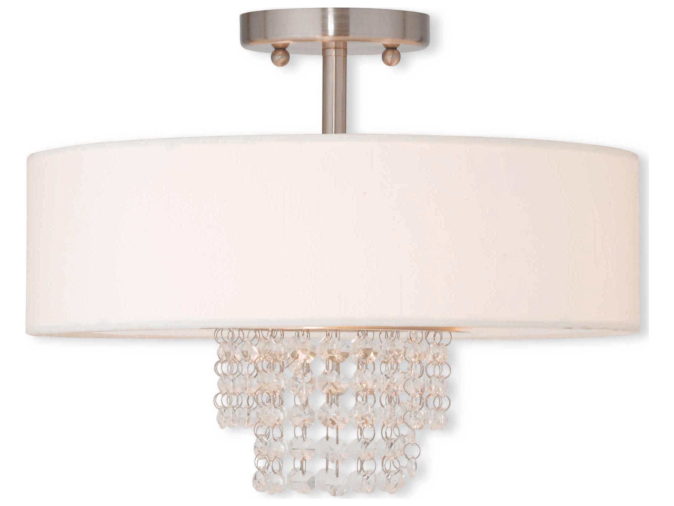 Livex Lighting Carlisle 3-Light Brushed Nickel Off White Crystal Drum Semi Flush Mount