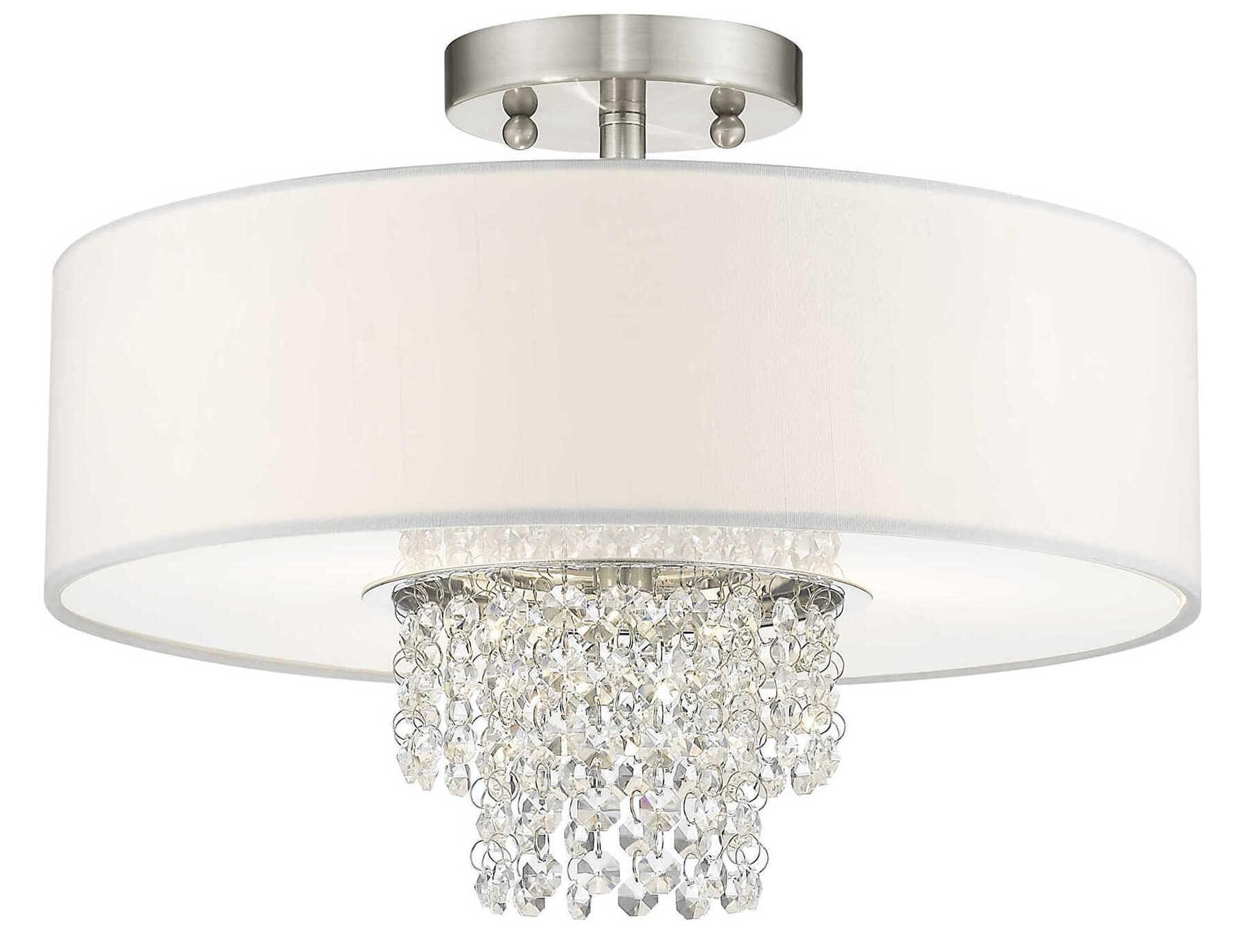 Livex Lighting Carlisle 3-Light Brushed Nickel Off White Crystal Drum Semi Flush Mount