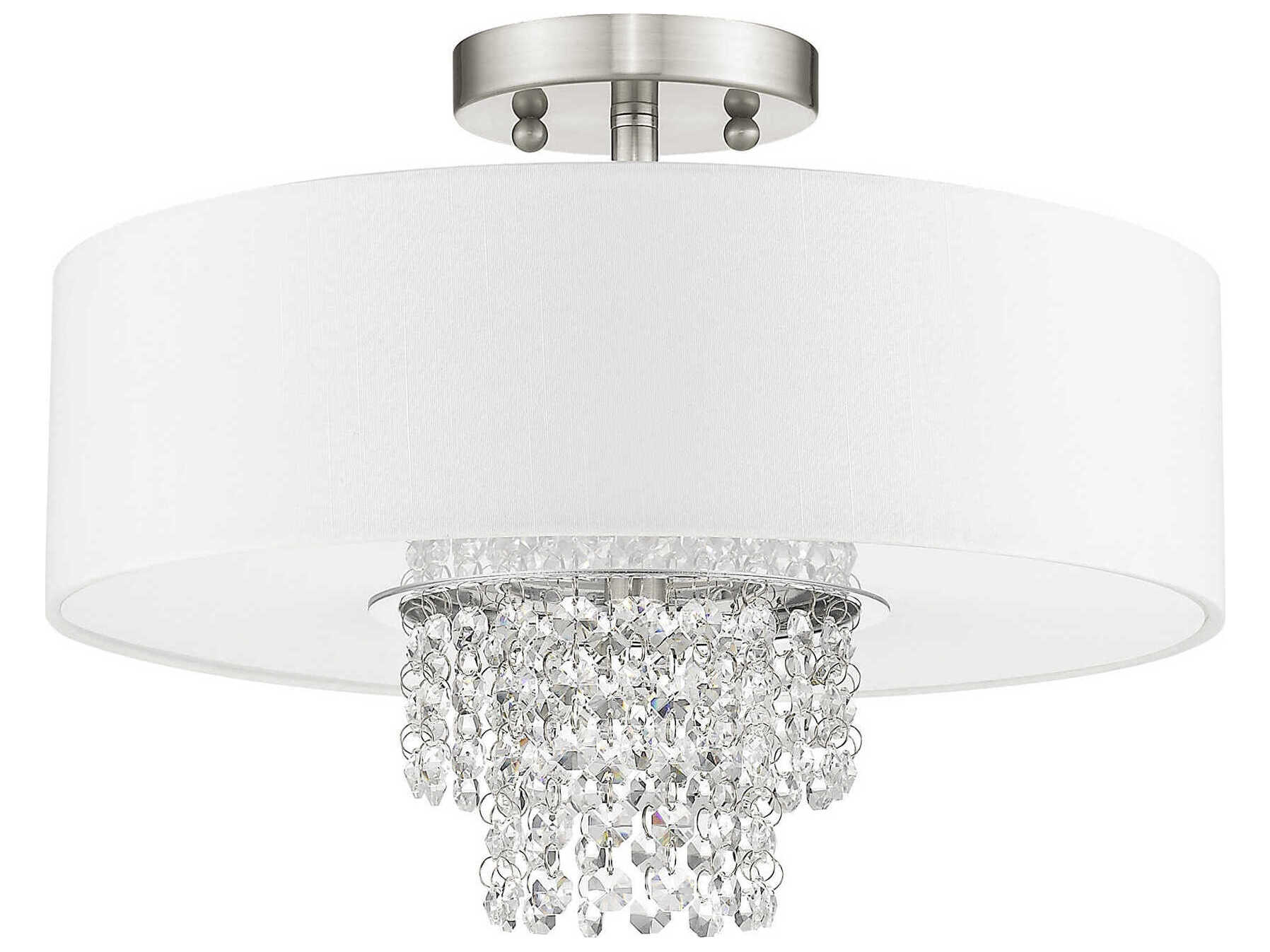 Livex Lighting Carlisle 3-Light Brushed Nickel Off White Crystal Drum Semi Flush Mount