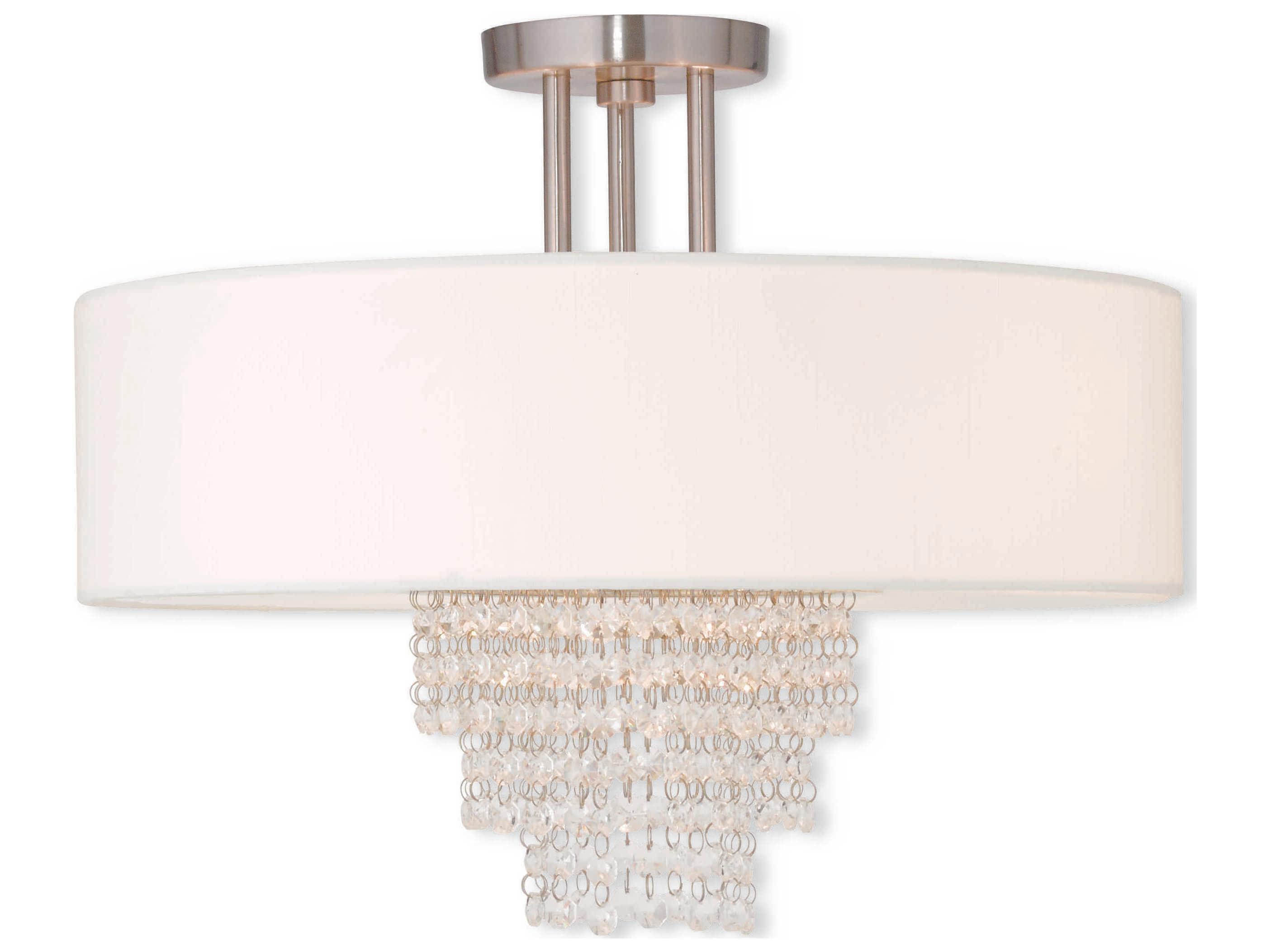 Livex Lighting Carlisle 4-Light Brushed Nickel Off White Crystal Drum Semi Flush Mount