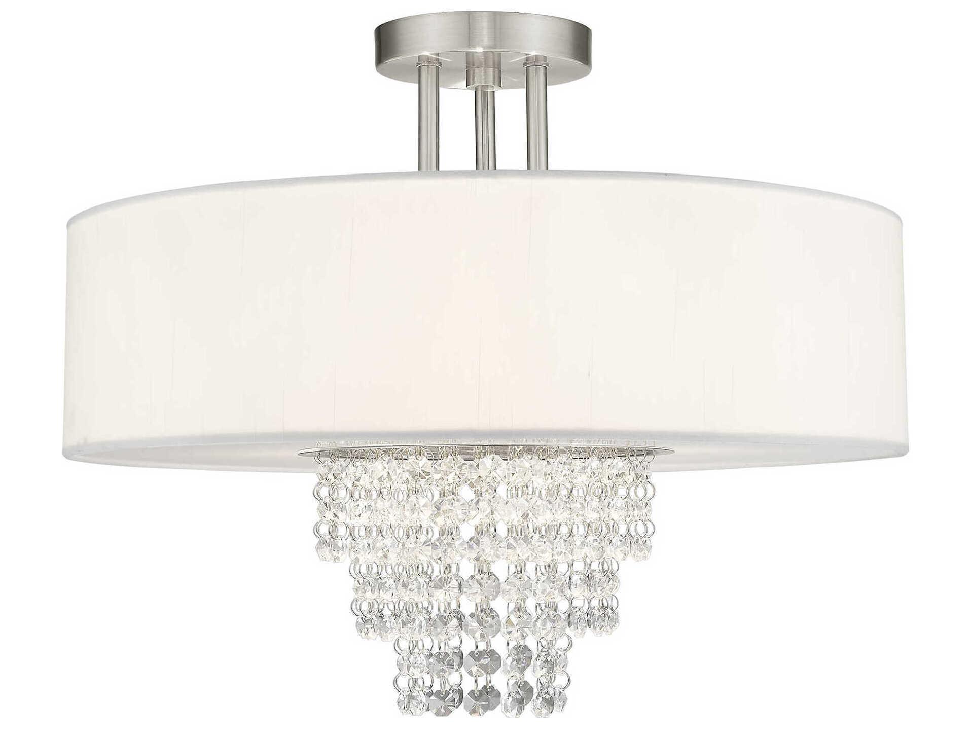Livex Lighting Carlisle 4-Light Brushed Nickel Off White Crystal Drum Semi Flush Mount