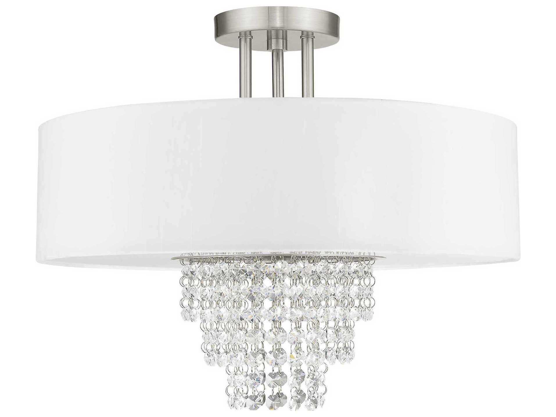 Livex Lighting Carlisle 4-Light Brushed Nickel Off White Crystal Drum Semi Flush Mount