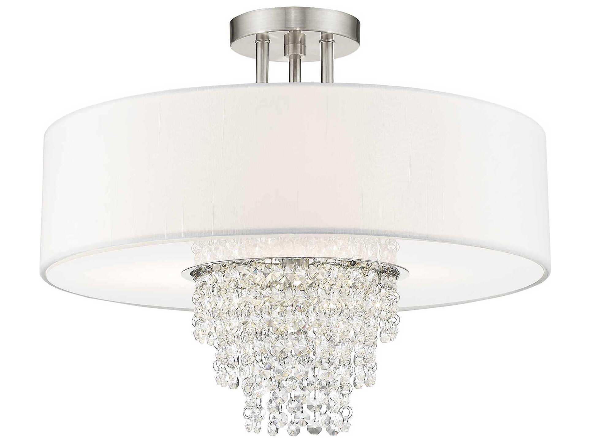 Livex Lighting Carlisle 4-Light Brushed Nickel Off White Crystal Drum Semi Flush Mount