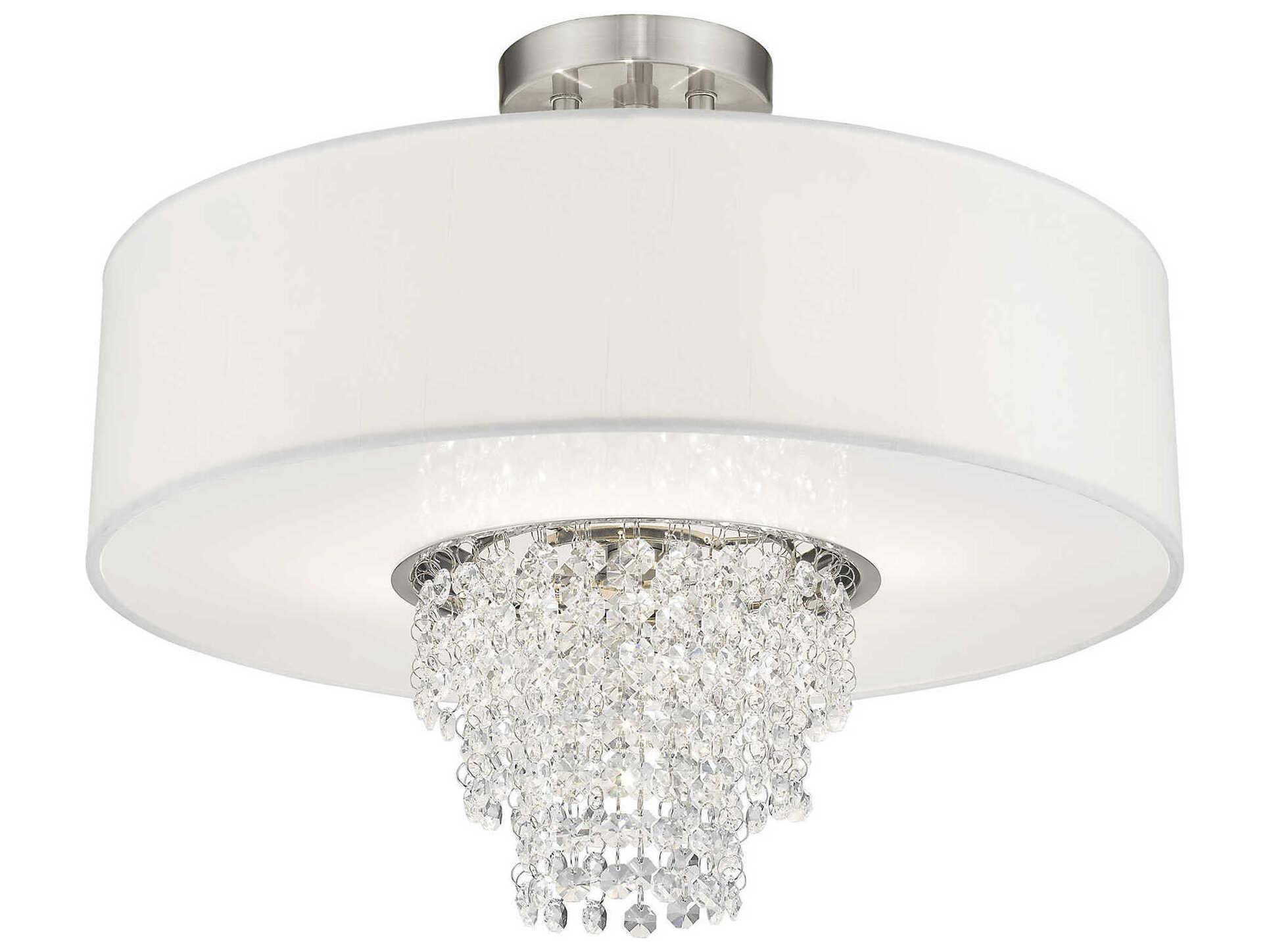 Livex Lighting Carlisle 4-Light Brushed Nickel Off White Crystal Drum Semi Flush Mount