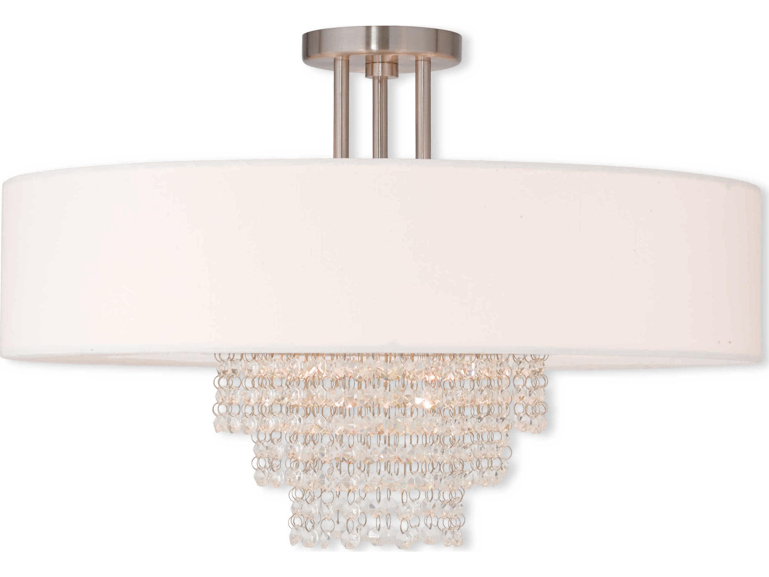 Livex Lighting Carlisle 5-Light Brushed Nickel Off White Crystal Drum Semi Flush Mount